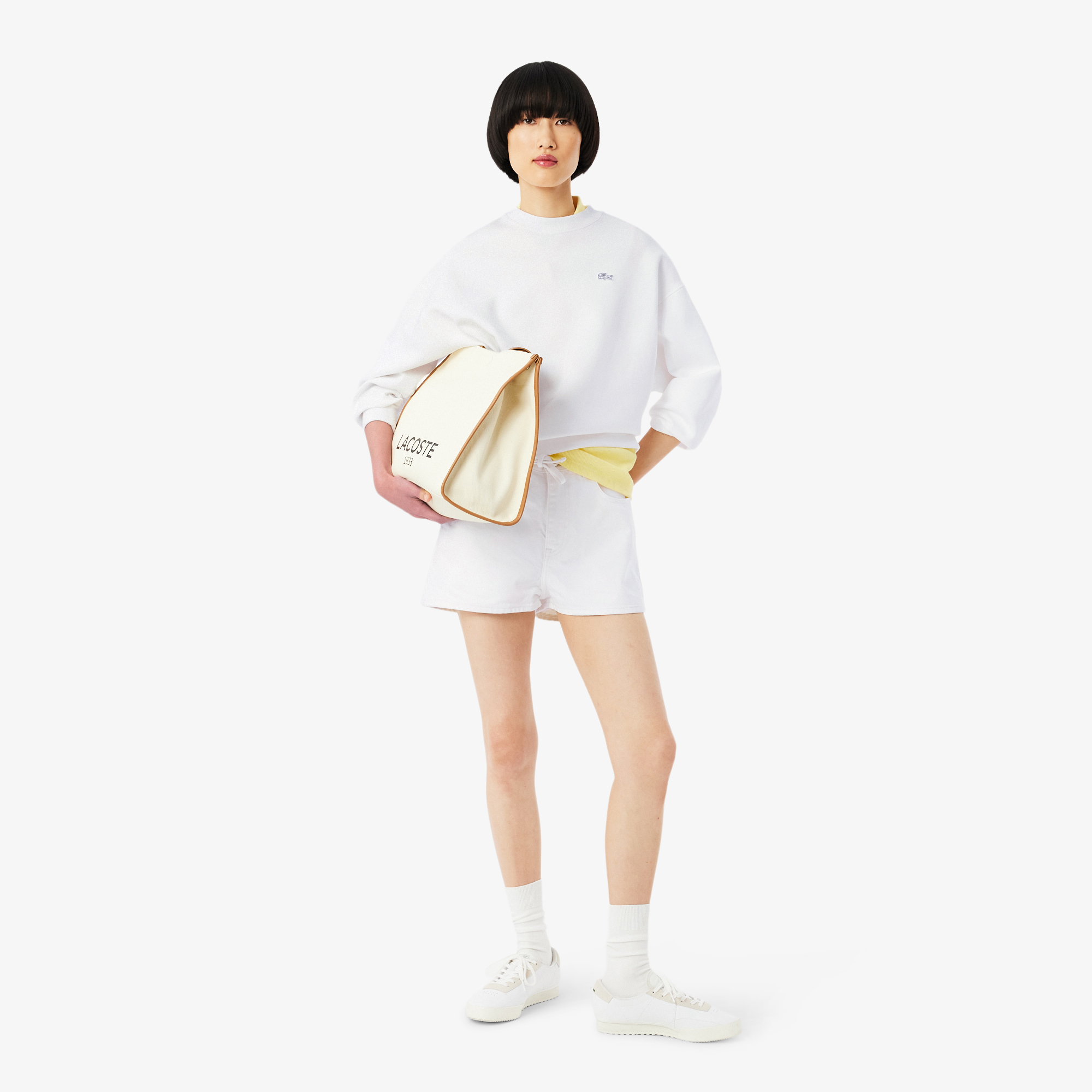 Lacoste Kadın Oversize Fit Bisiklet Yaka Beyaz Sweatshirt görsel 7