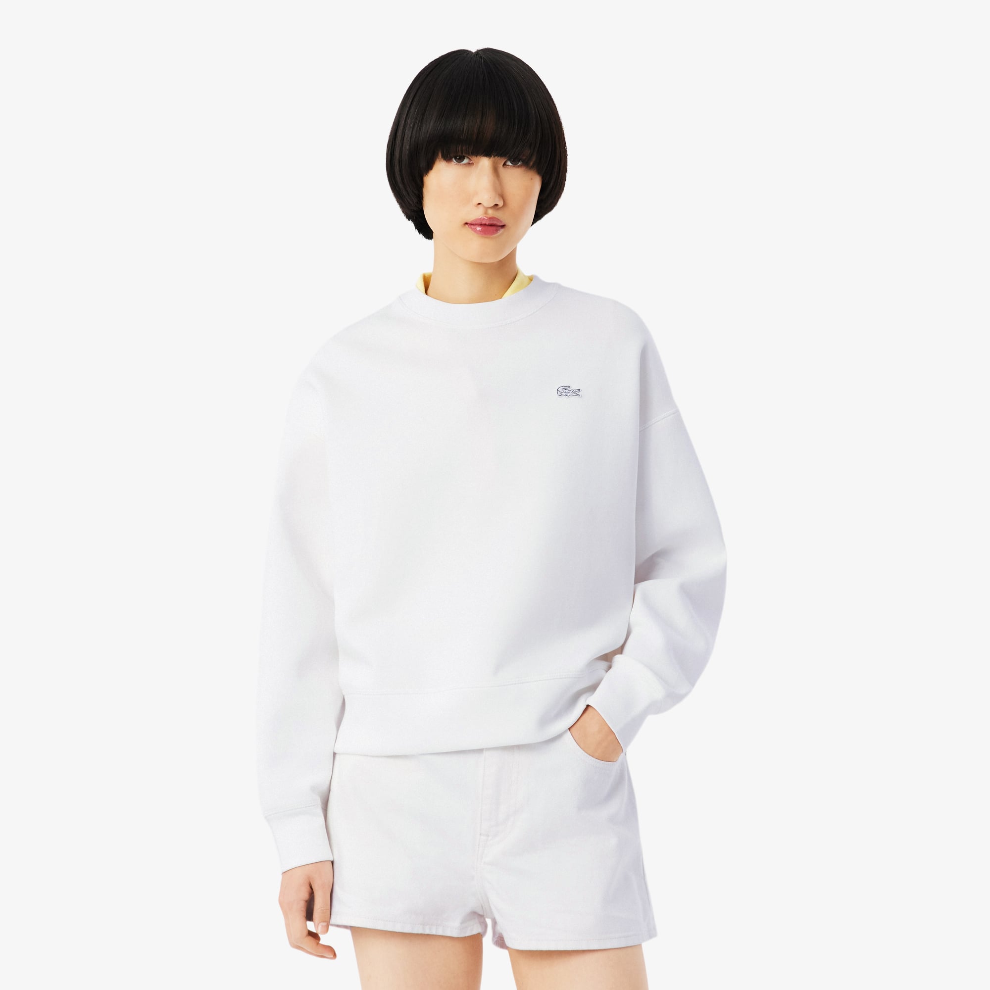 Lacoste Kadın Oversize Fit Bisiklet Yaka Beyaz Sweatshirt