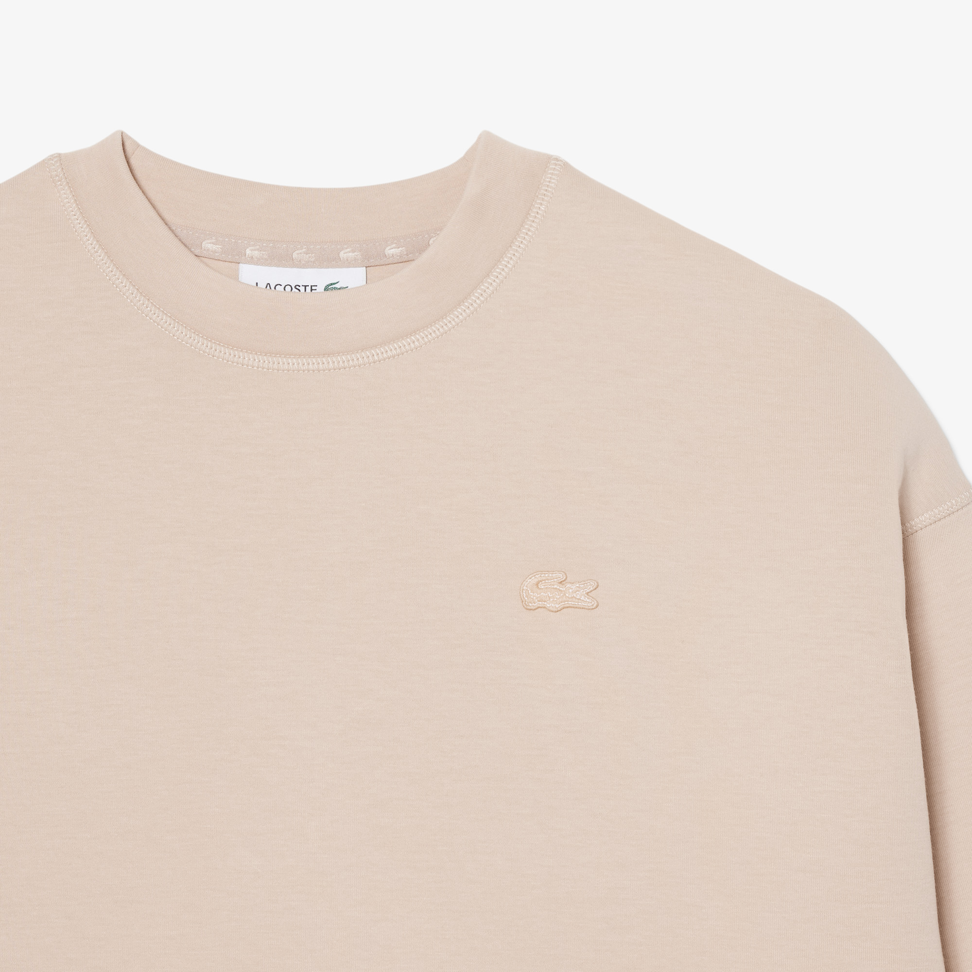 Lacoste Kadın Oversize Fit Bisiklet Yaka Bej Sweatshirt görsel 6
