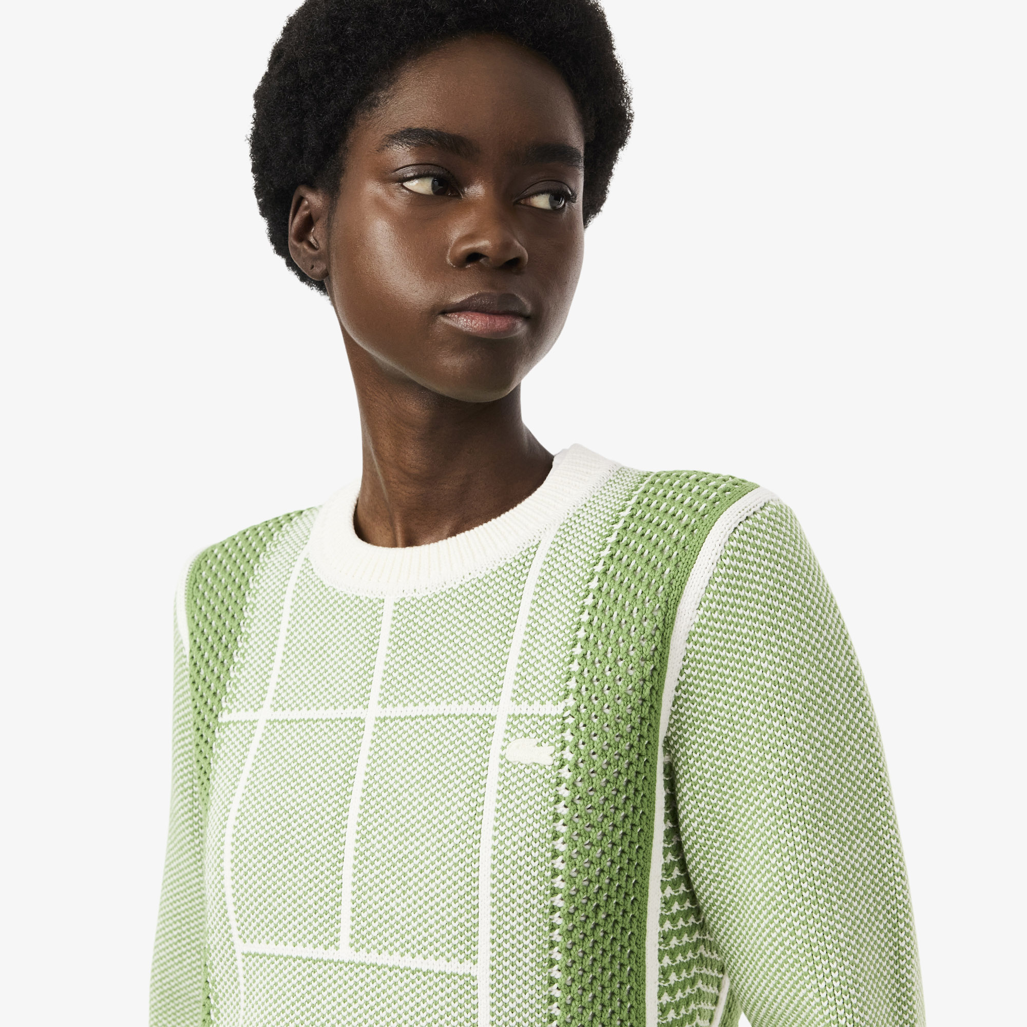 Lacoste Kadın Regular Fit Bisiklet Yaka Desenli Yeşil Kazak görsel 2