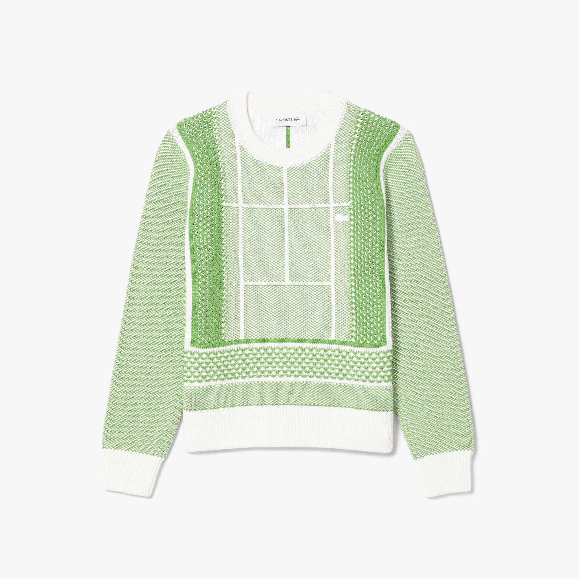 Lacoste Kadın Regular Fit Bisiklet Yaka Desenli Yeşil Kazak görsel 4