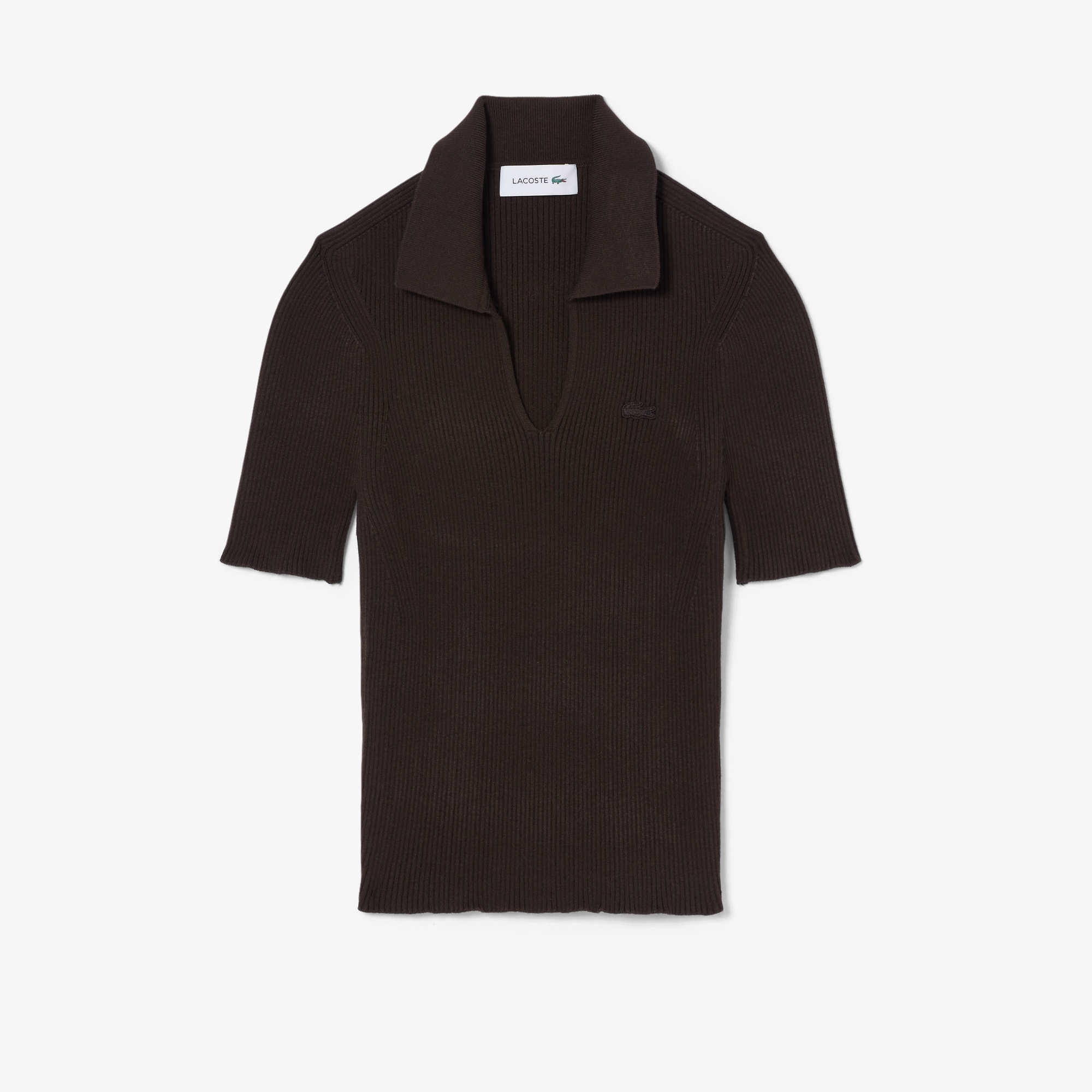 Kadın Slim Fit Kısa Kollu Polo Yaka Kahverengi Triko