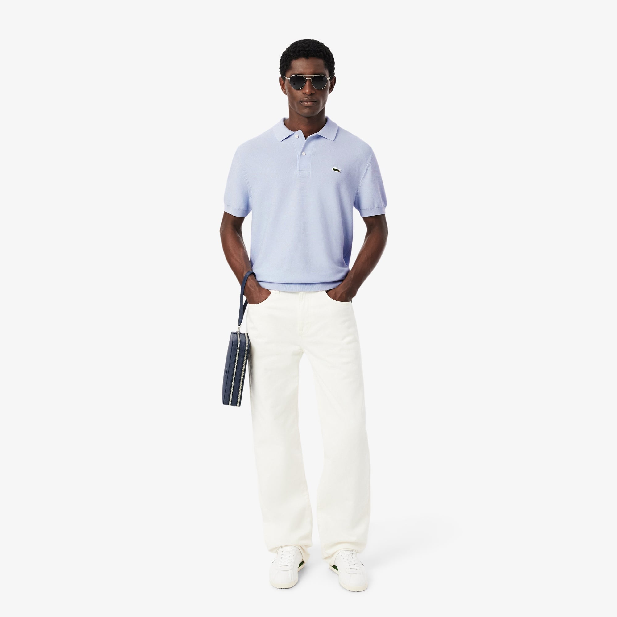 Erkek Classic Fit Kısa Kollu Polo Yaka Açık Mavi Triko