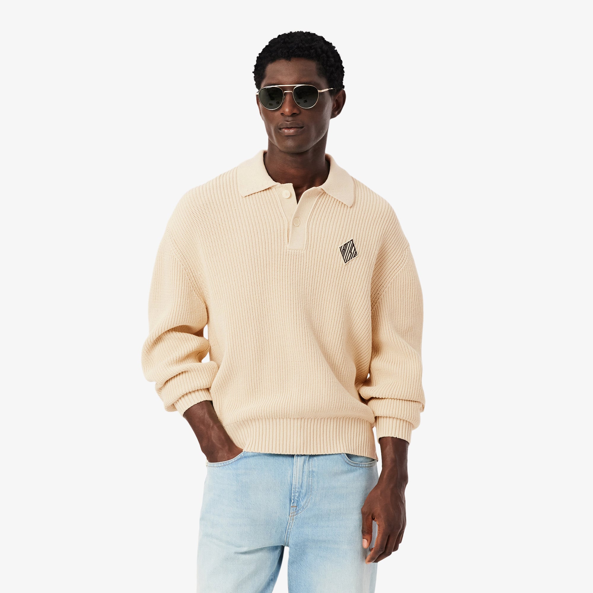 Lacoste Erkek Relaxed Fit Polo Yaka Bej Kazak