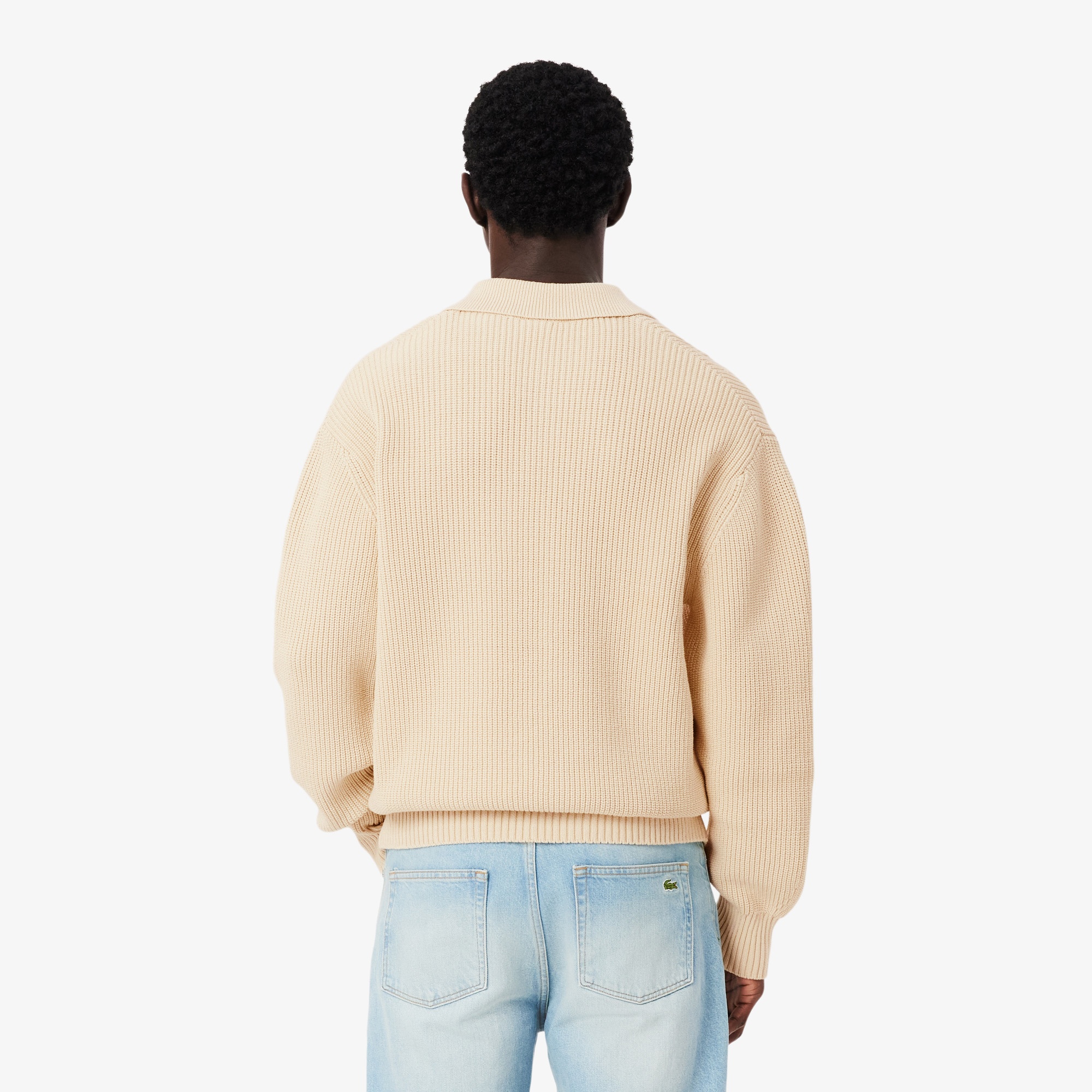 Erkek Relaxed Fit Polo Yaka Bej Kazak