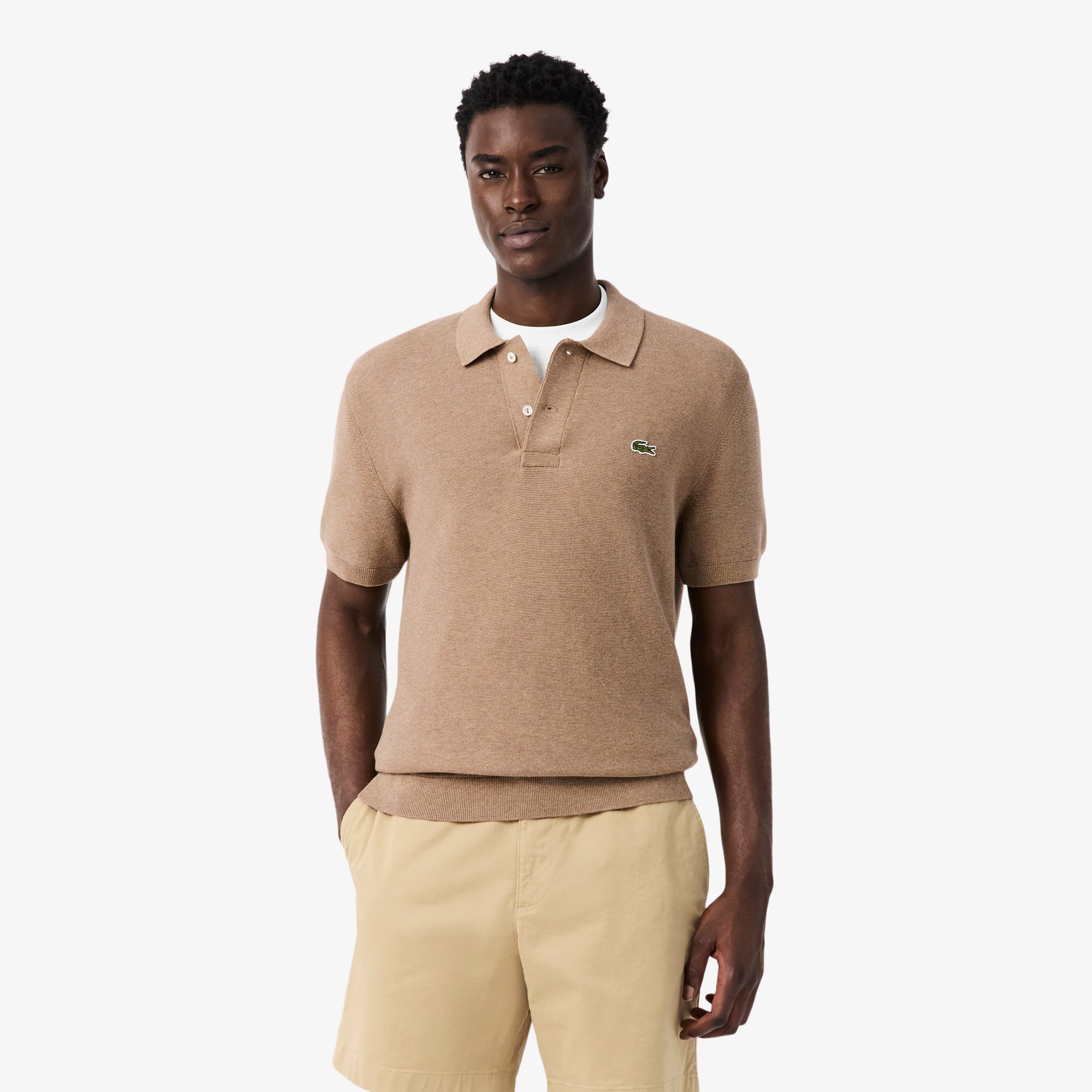 Lacoste Erkek Classic Fit Kısa Kollu Polo Yaka Açık Kahverengi Triko