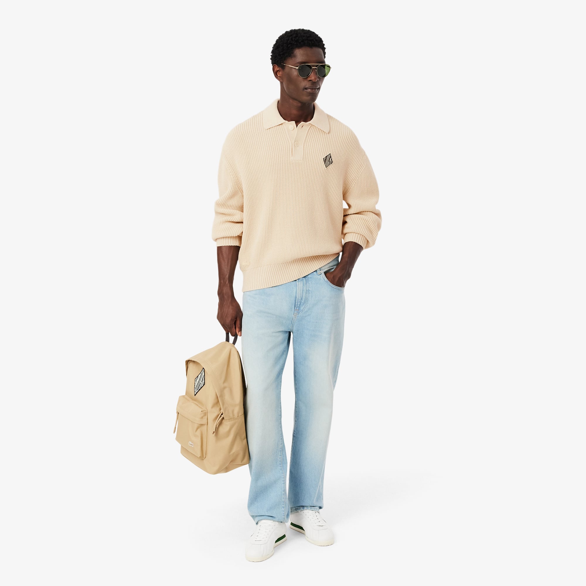 Lacoste Erkek Relaxed Fit Polo Yaka Bej Kazak görsel 8