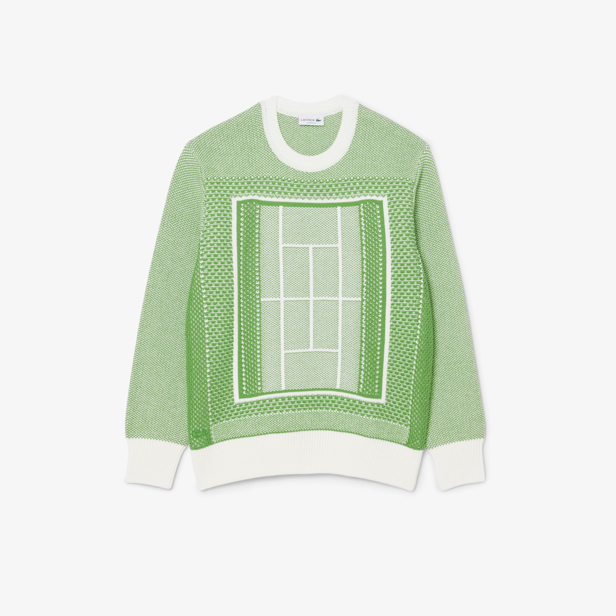 Lacoste Erkek Classic Fit Bisiklet Yaka Desenli Yeşil Kazak görsel 4