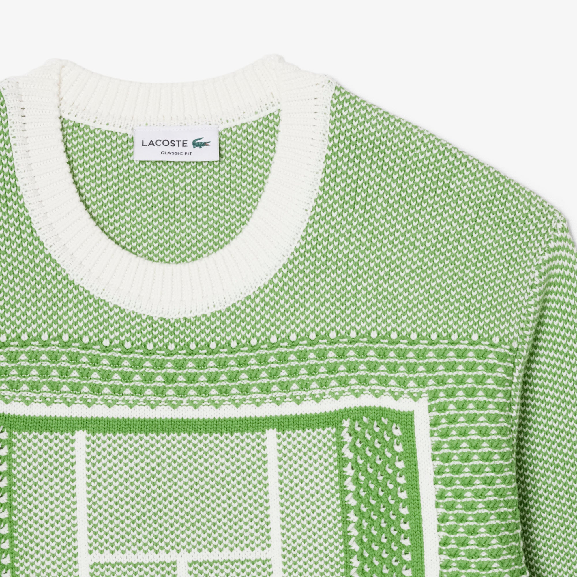 Lacoste Erkek Classic Fit Bisiklet Yaka Desenli Yeşil Kazak görsel 5