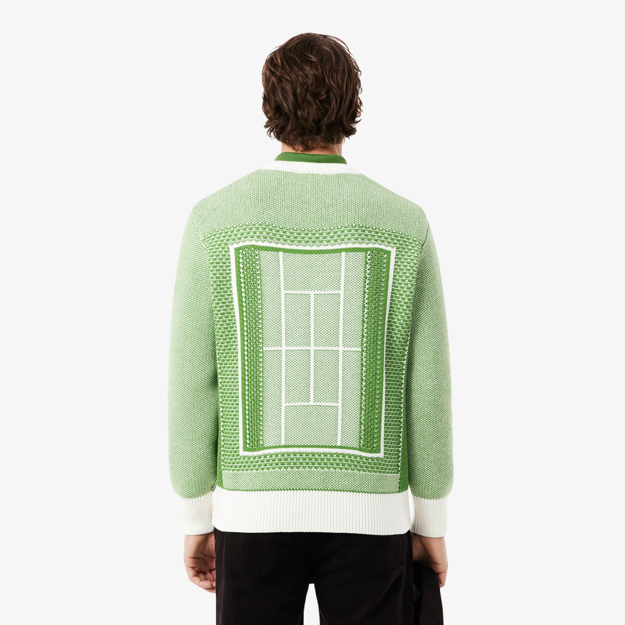 Lacoste Erkek Classic Fit Bisiklet Yaka Desenli Yeşil Kazak görsel 3