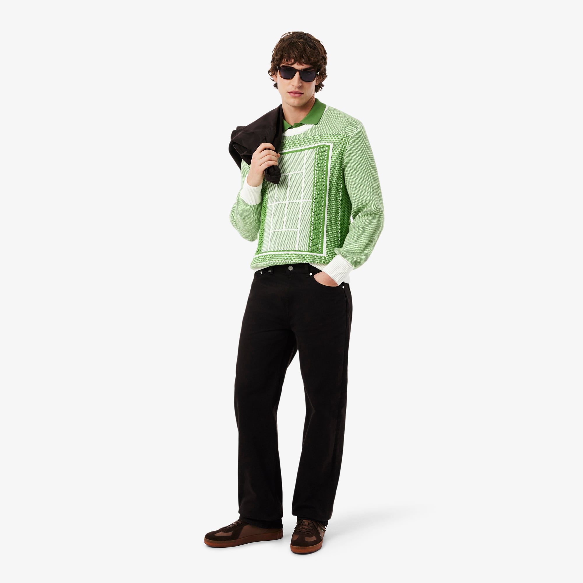 Lacoste Erkek Classic Fit Bisiklet Yaka Desenli Yeşil Kazak görsel 8