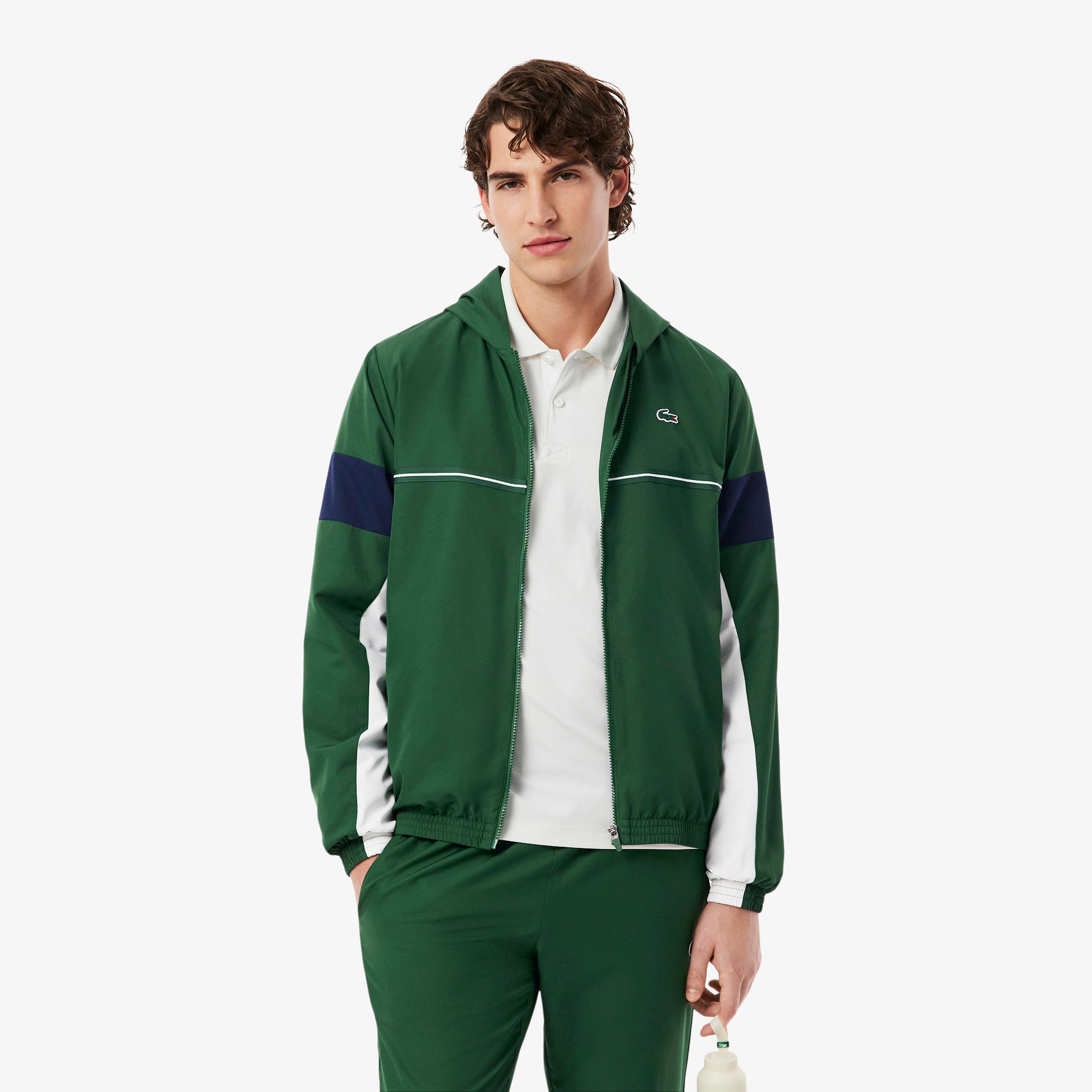 Erkek Regular Fit Kapüşonlu Renk Bloklu Yeşil Ceket