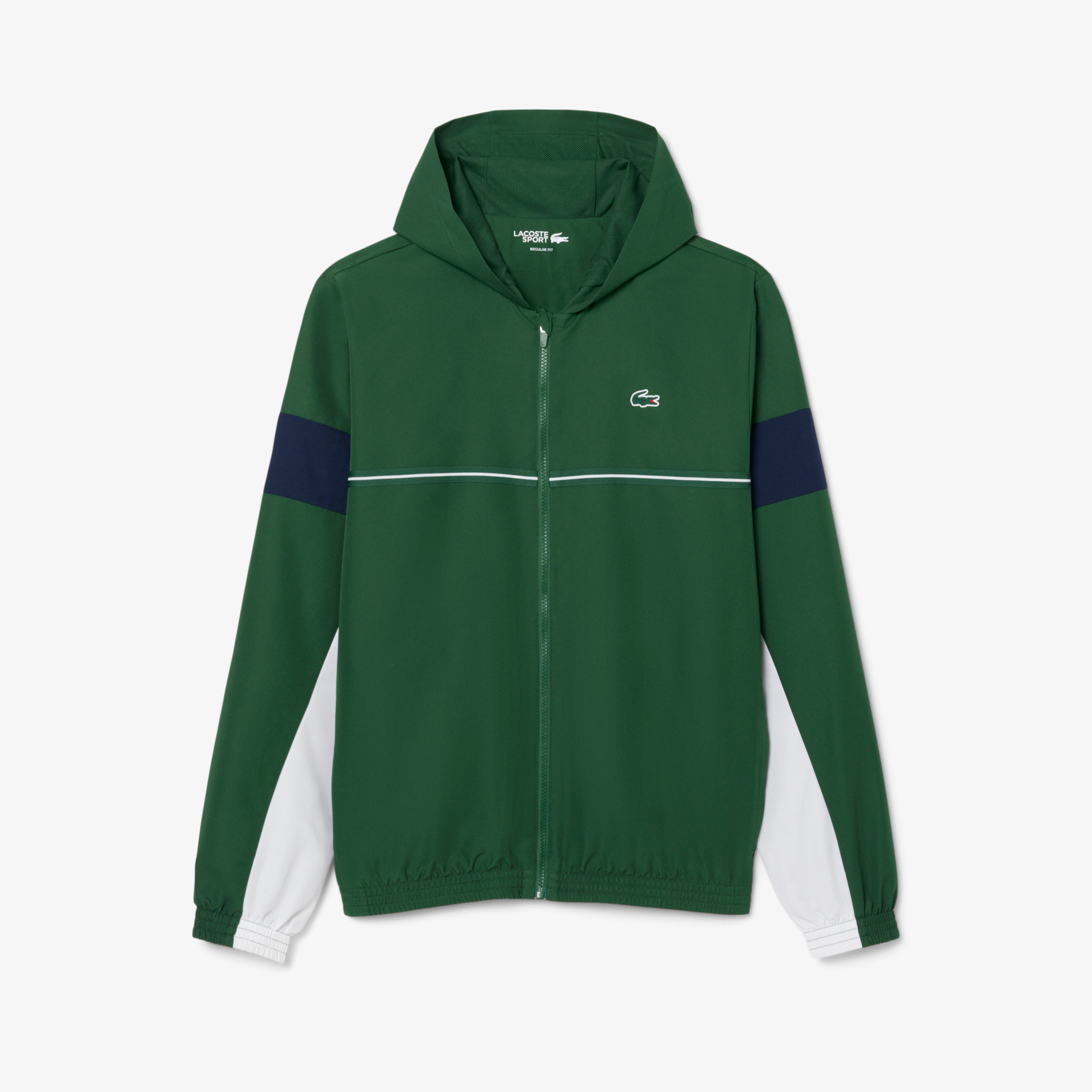 Erkek Regular Fit Kapüşonlu Renk Bloklu Yeşil Ceket