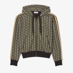 Kadın Regular Fit Fermuarlı Monogram Kahverengi Sweatshirt Kahverengi