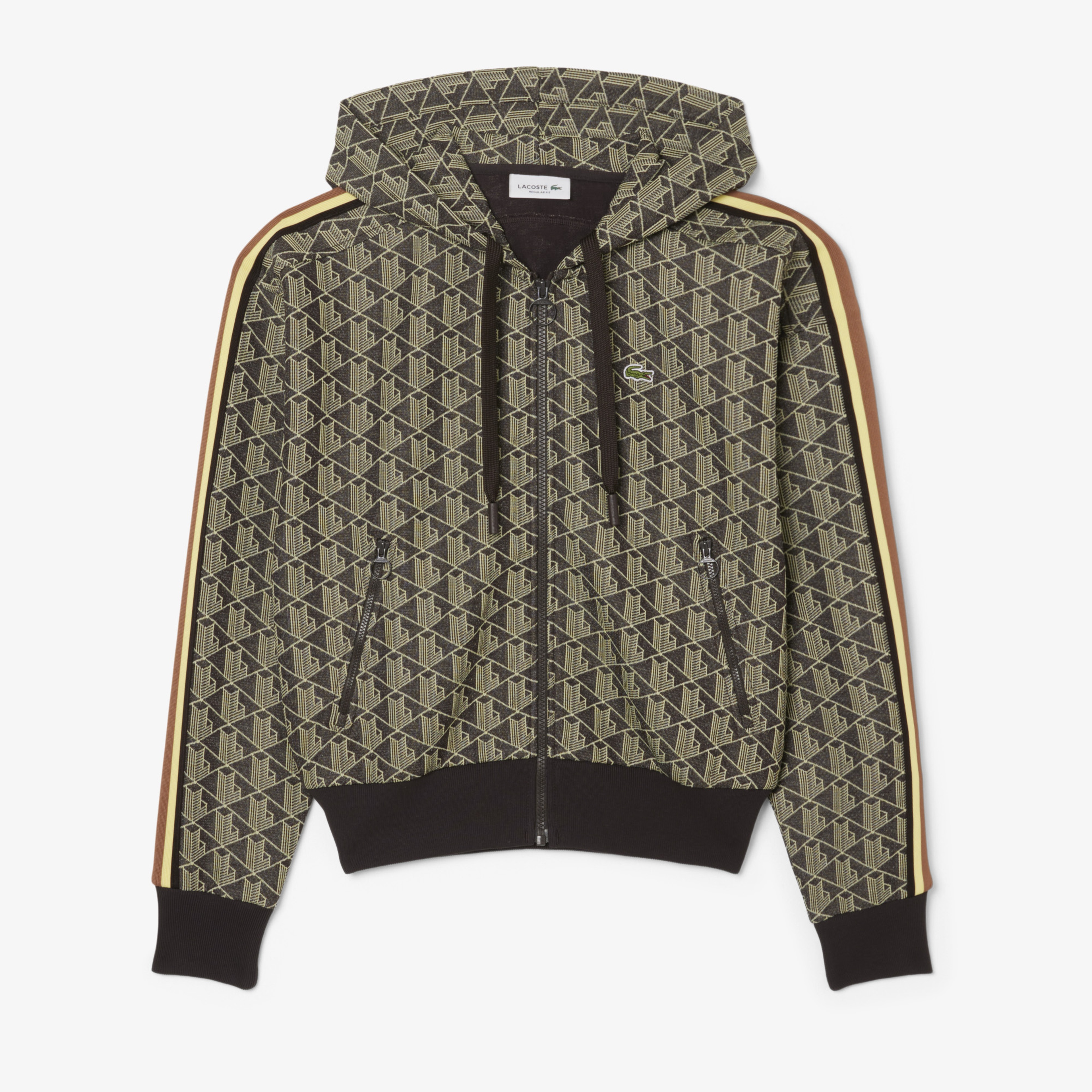 Kadın Regular Fit Fermuarlı Monogram Kahverengi Sweatshirt