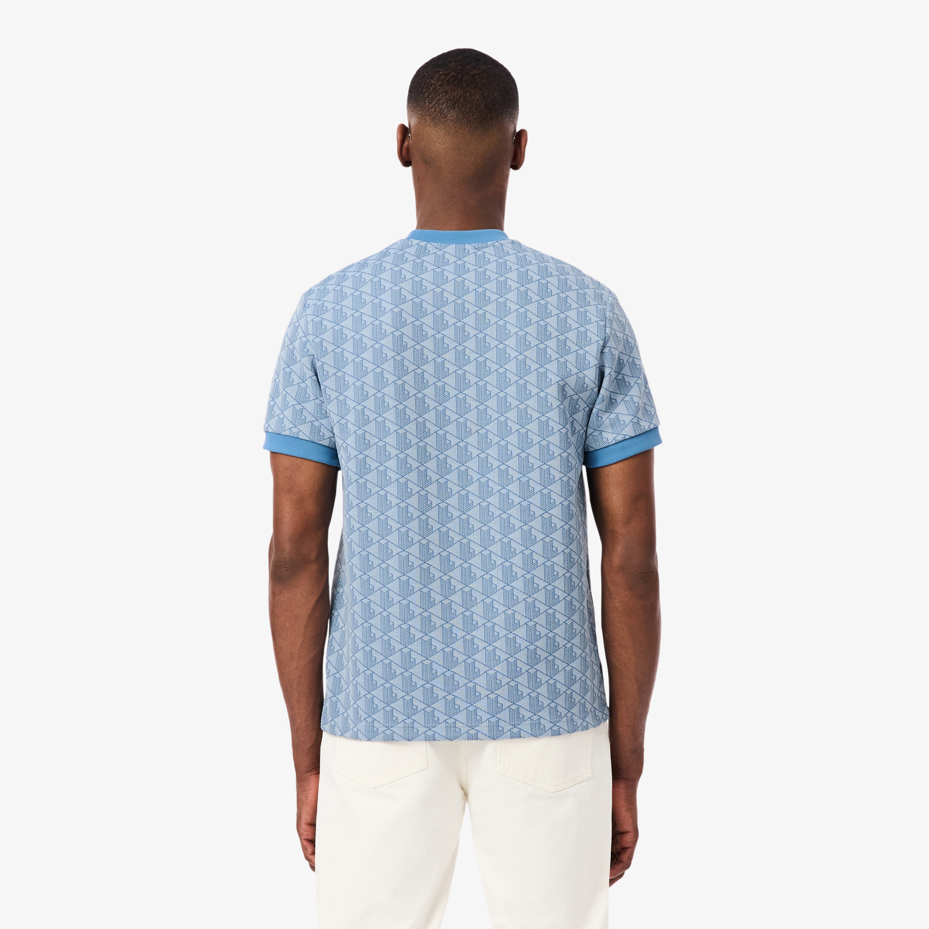Erkek Classic Fit Bisiklet Yaka Monogram Mavi T-Shirt