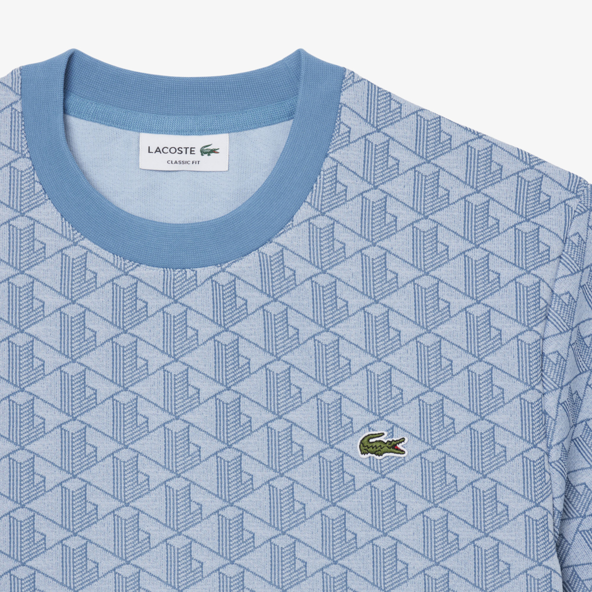 Lacoste Erkek Classic Fit Bisiklet Yaka Monogram Mavi T-Shirt görsel 5