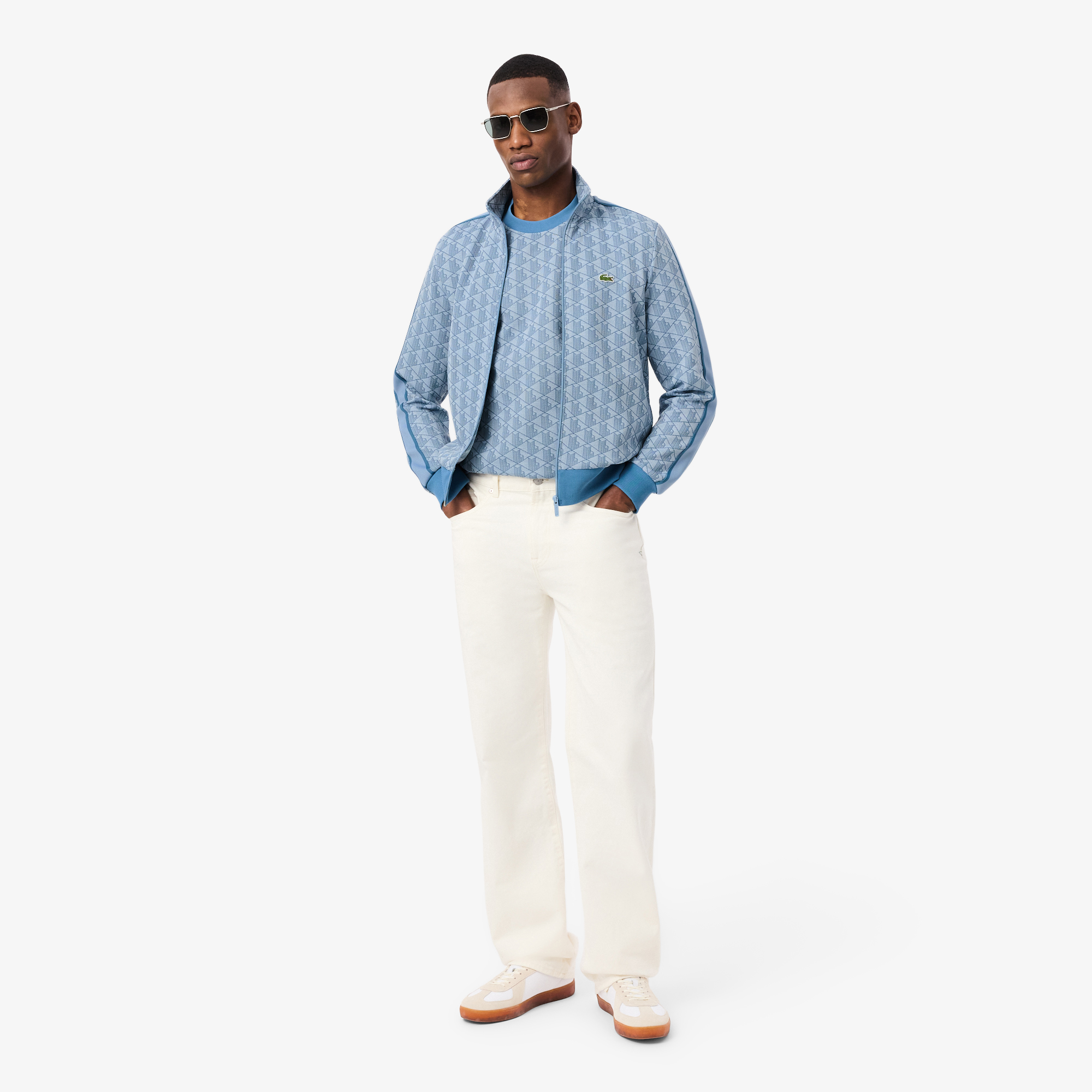 Lacoste Erkek Classic Fit Bisiklet Yaka Monogram Mavi T-Shirt görsel 7