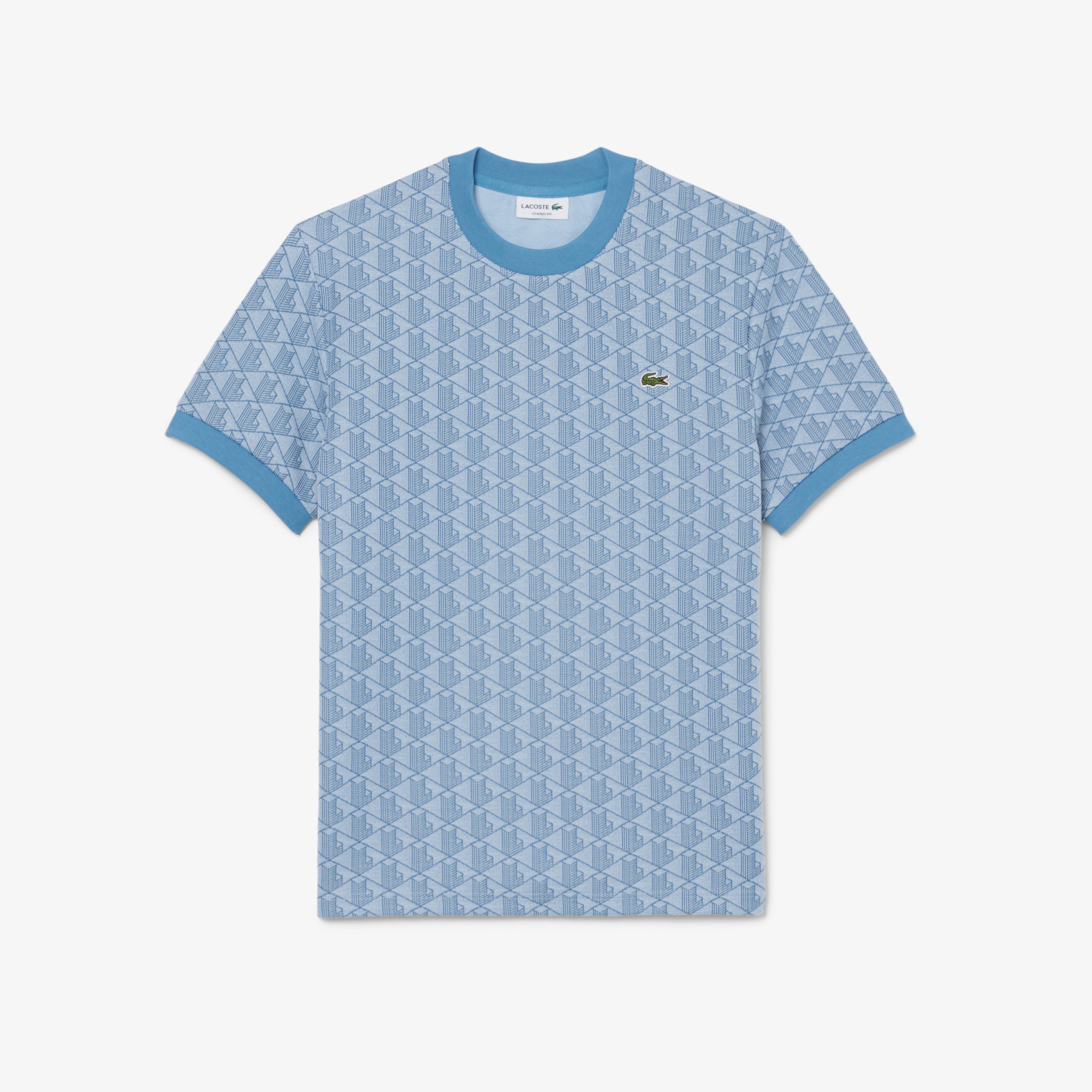 Erkek Classic Fit Bisiklet Yaka Monogram Mavi T-Shirt