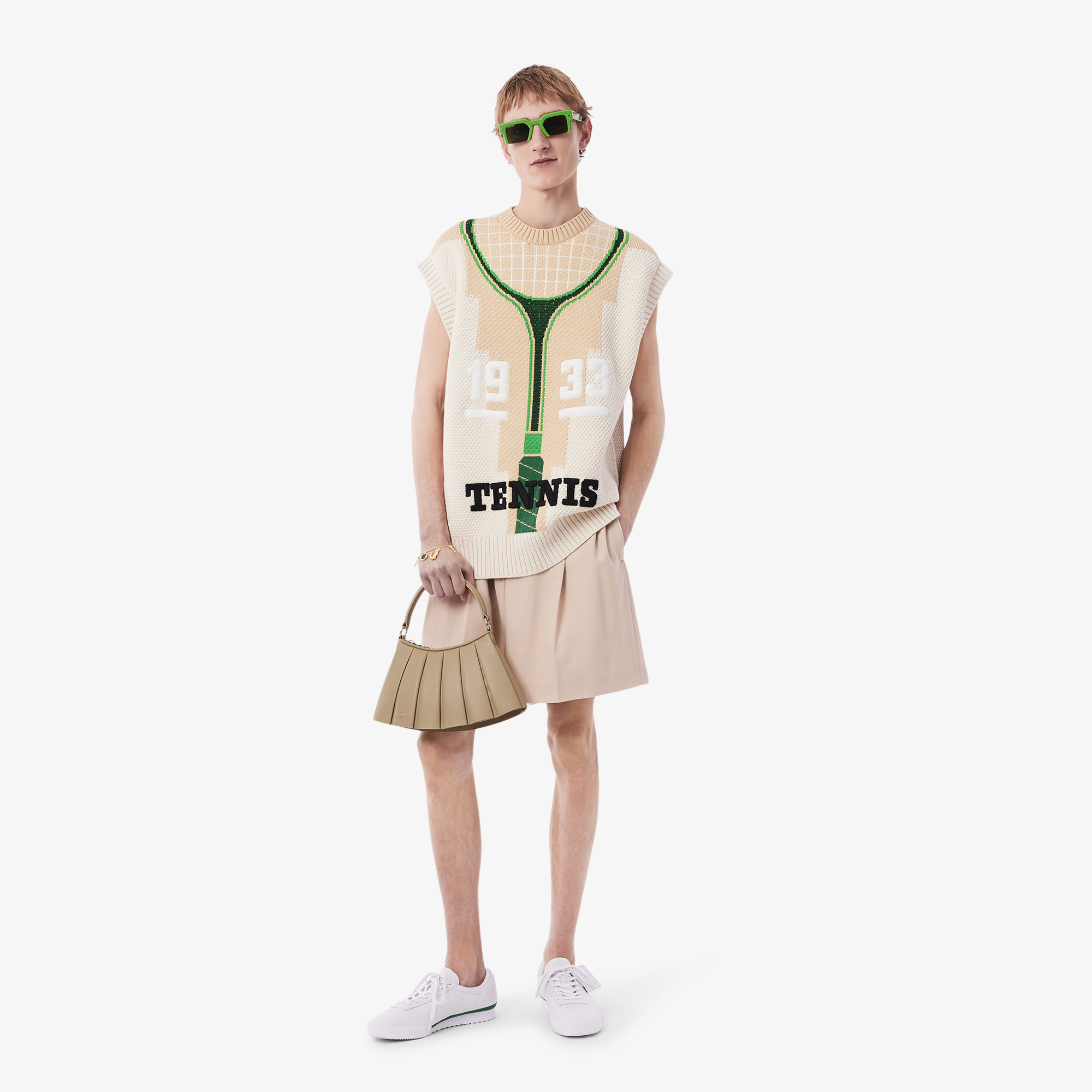 Lacoste Small Lenglen Kadın Deri Bej Omuz Çantası görsel 7