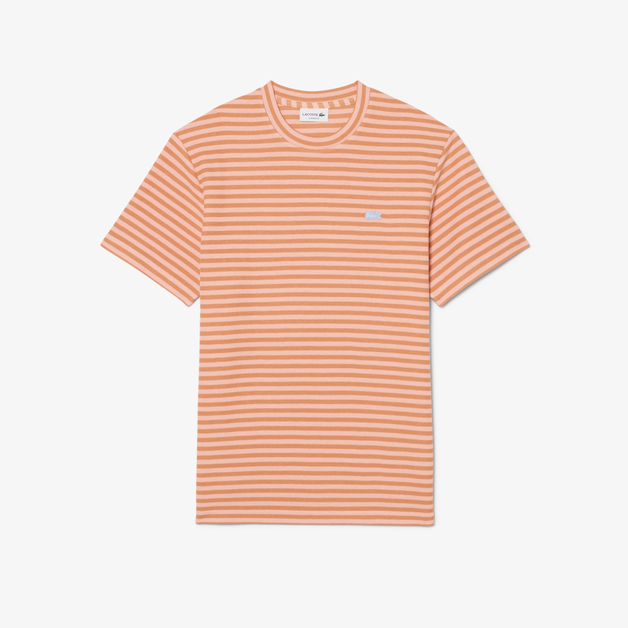 Erkek Classic Fit Bisiklet Yaka Çizgili Turuncu T-Shirt