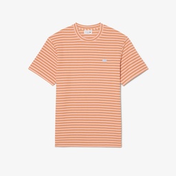 Erkek Classic Fit Bisiklet Yaka Çizgili Turuncu T-Shirt Turuncu