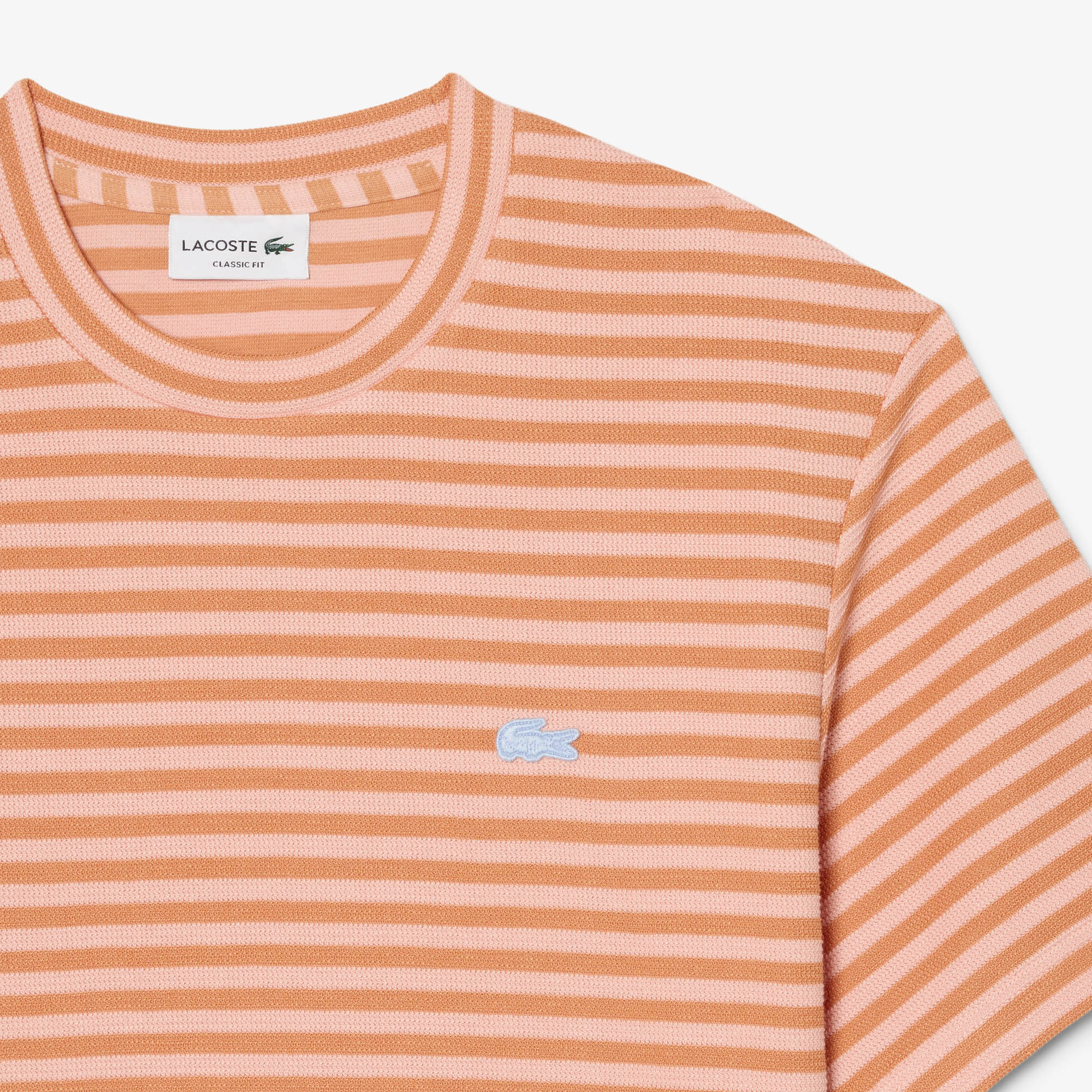 Lacoste Erkek Classic Fit Bisiklet Yaka Çizgili Turuncu T-Shirt görsel 5