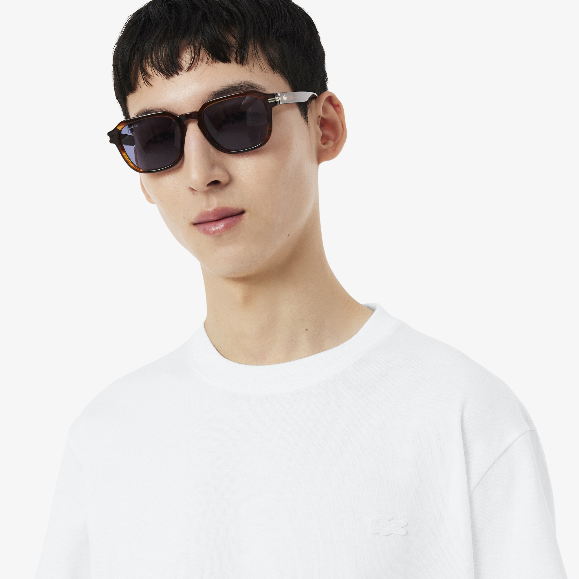 Lacoste Erkek Classic Fit Bisiklet Yaka Baskılı Beyaz T-Shirt görsel 2