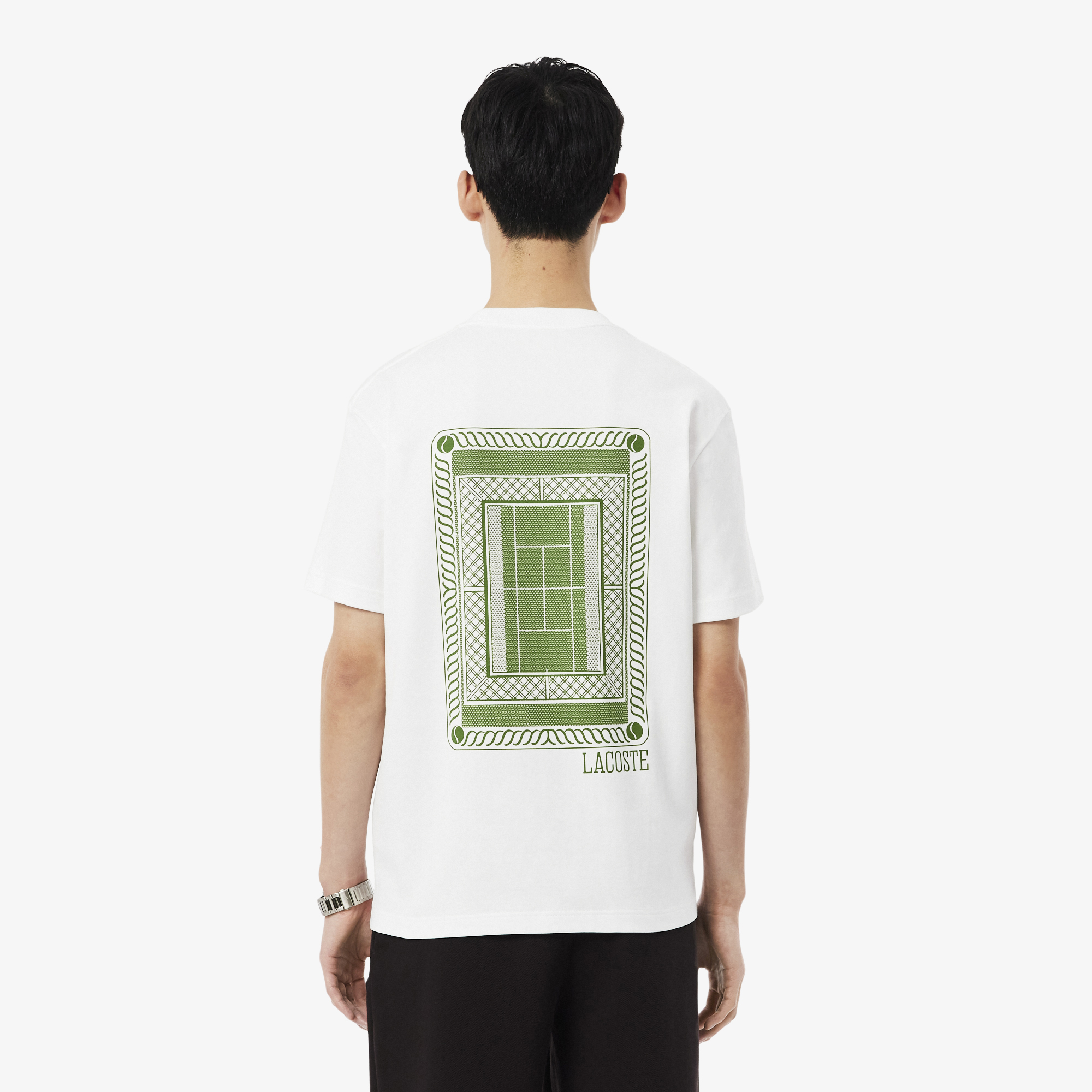 Lacoste Erkek Classic Fit Bisiklet Yaka Baskılı Beyaz T-Shirt görsel 3