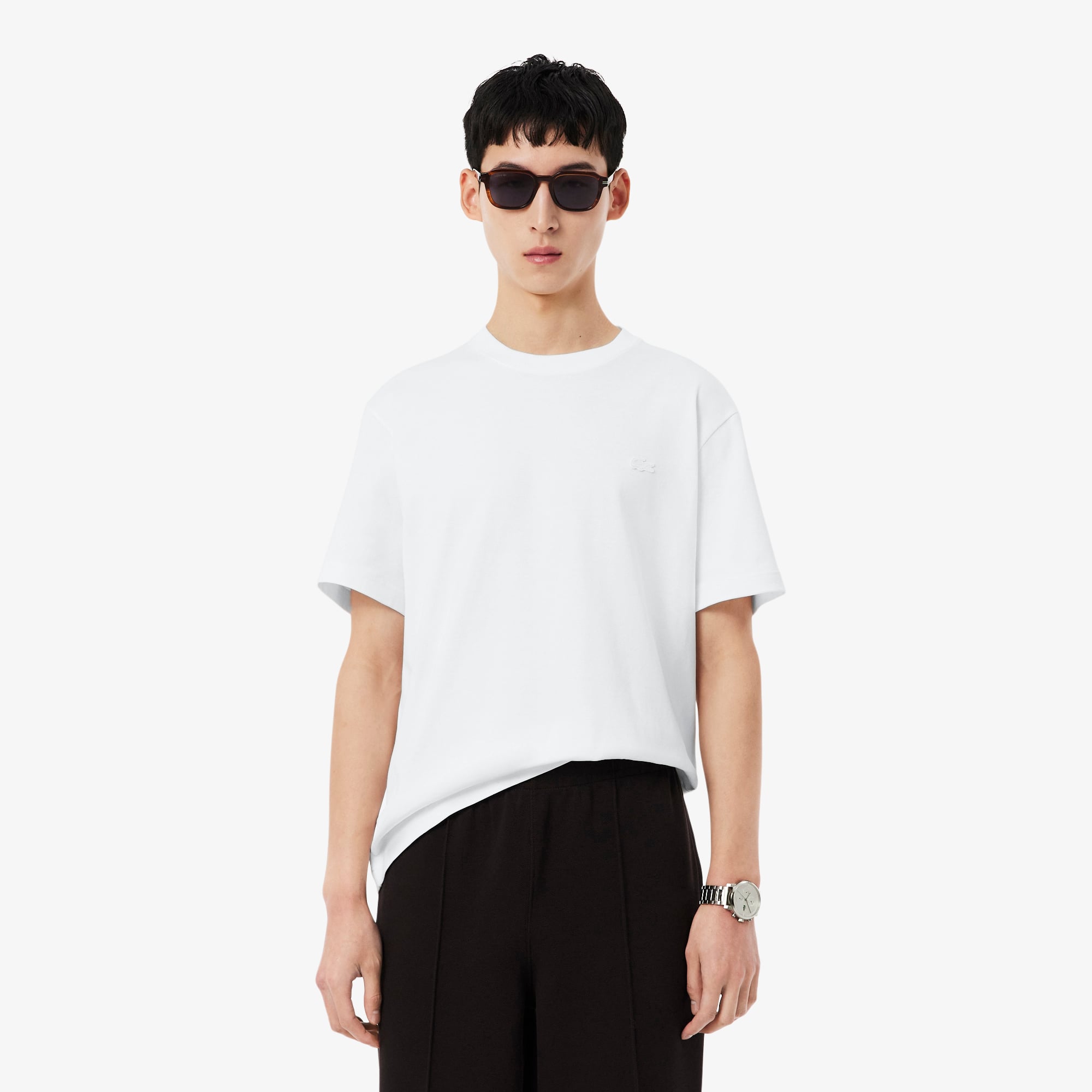 Lacoste Erkek Classic Fit Bisiklet Yaka Baskılı Beyaz T-Shirt
