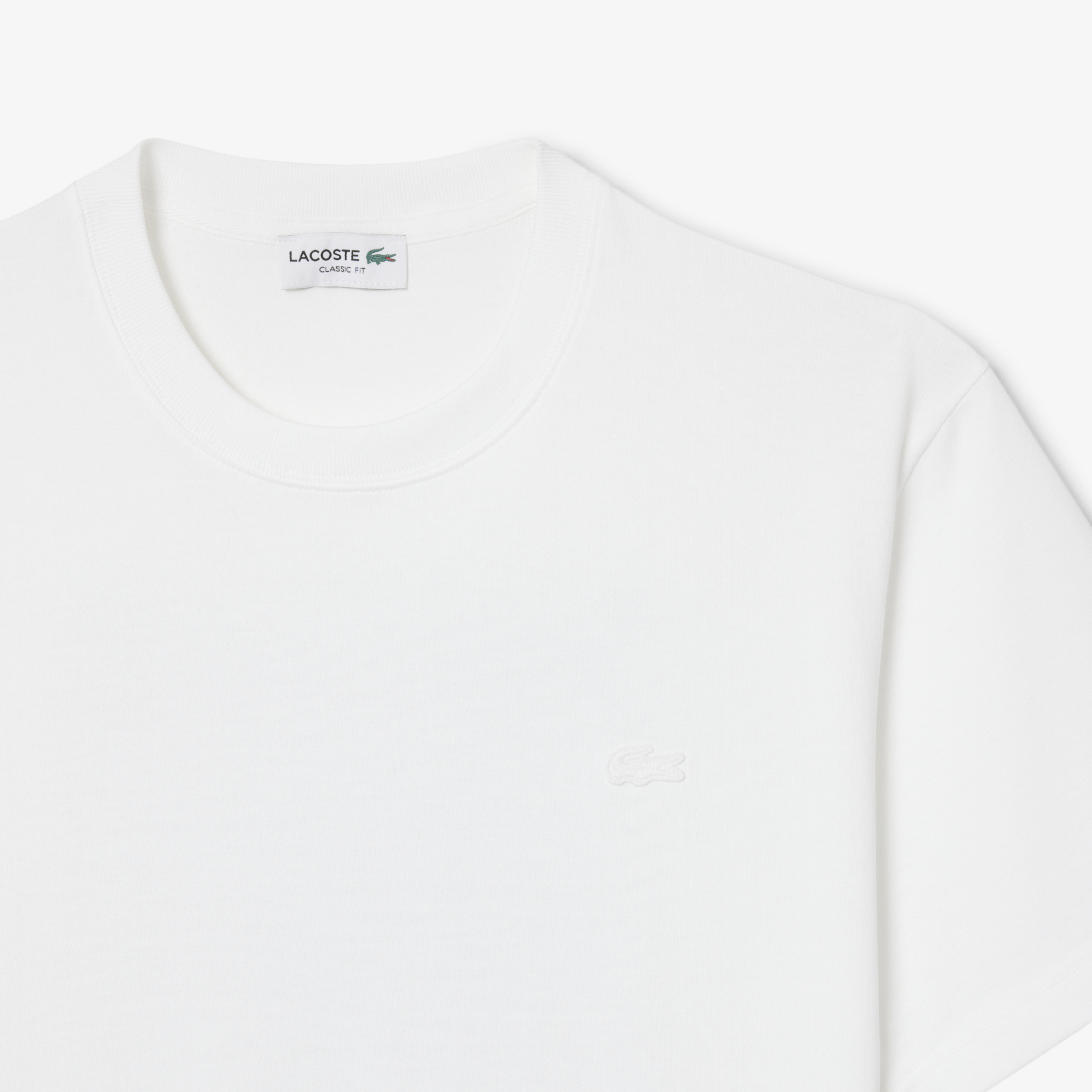 Lacoste Erkek Classic Fit Bisiklet Yaka Baskılı Beyaz T-Shirt görsel 6