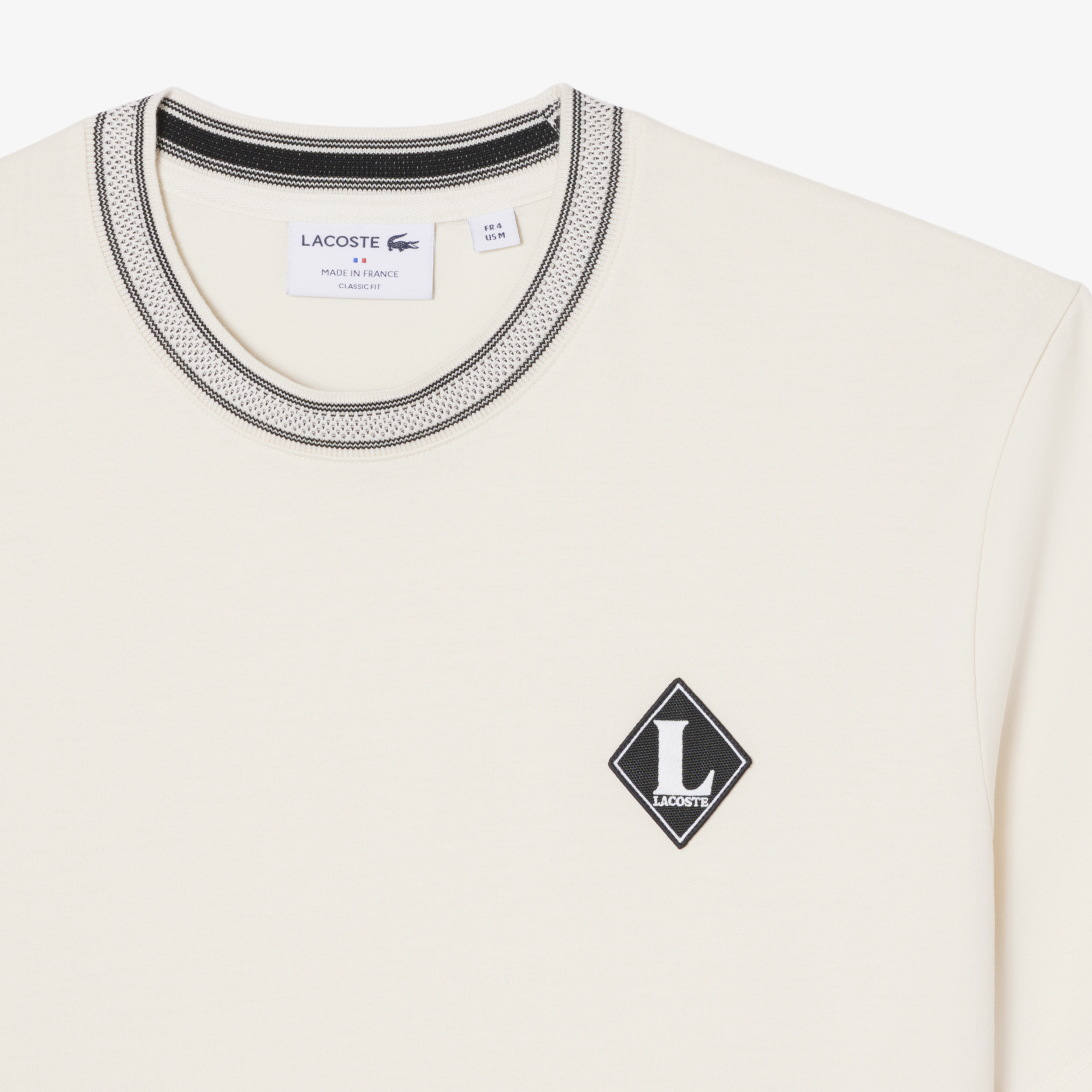 Lacoste Erkek Classic Fit Bisiklet Yaka Krem T-Shirt görsel 6