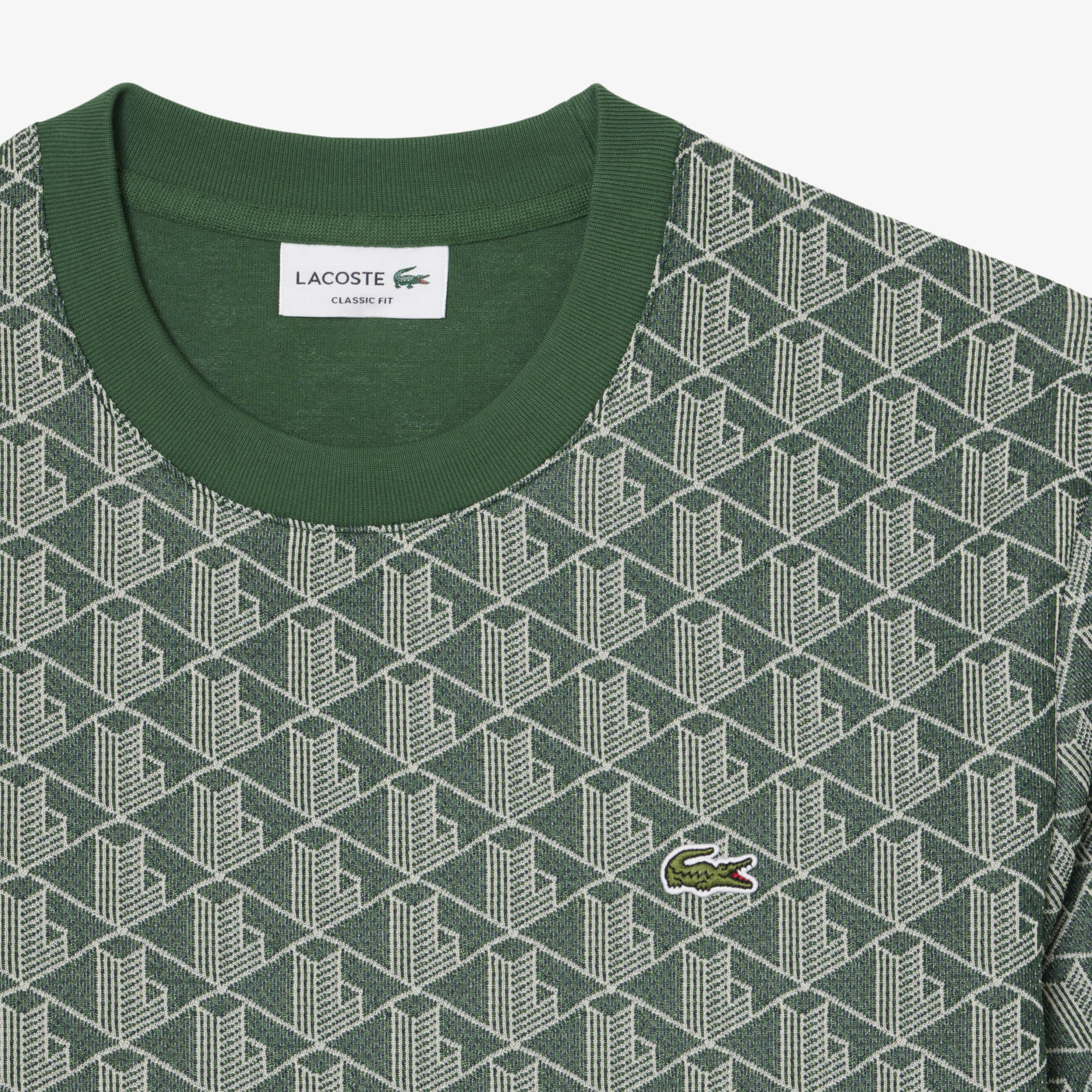 Lacoste Erkek Classic Fit Bisiklet Yaka Monogram Koyu Yeşil T-Shirt görsel 6