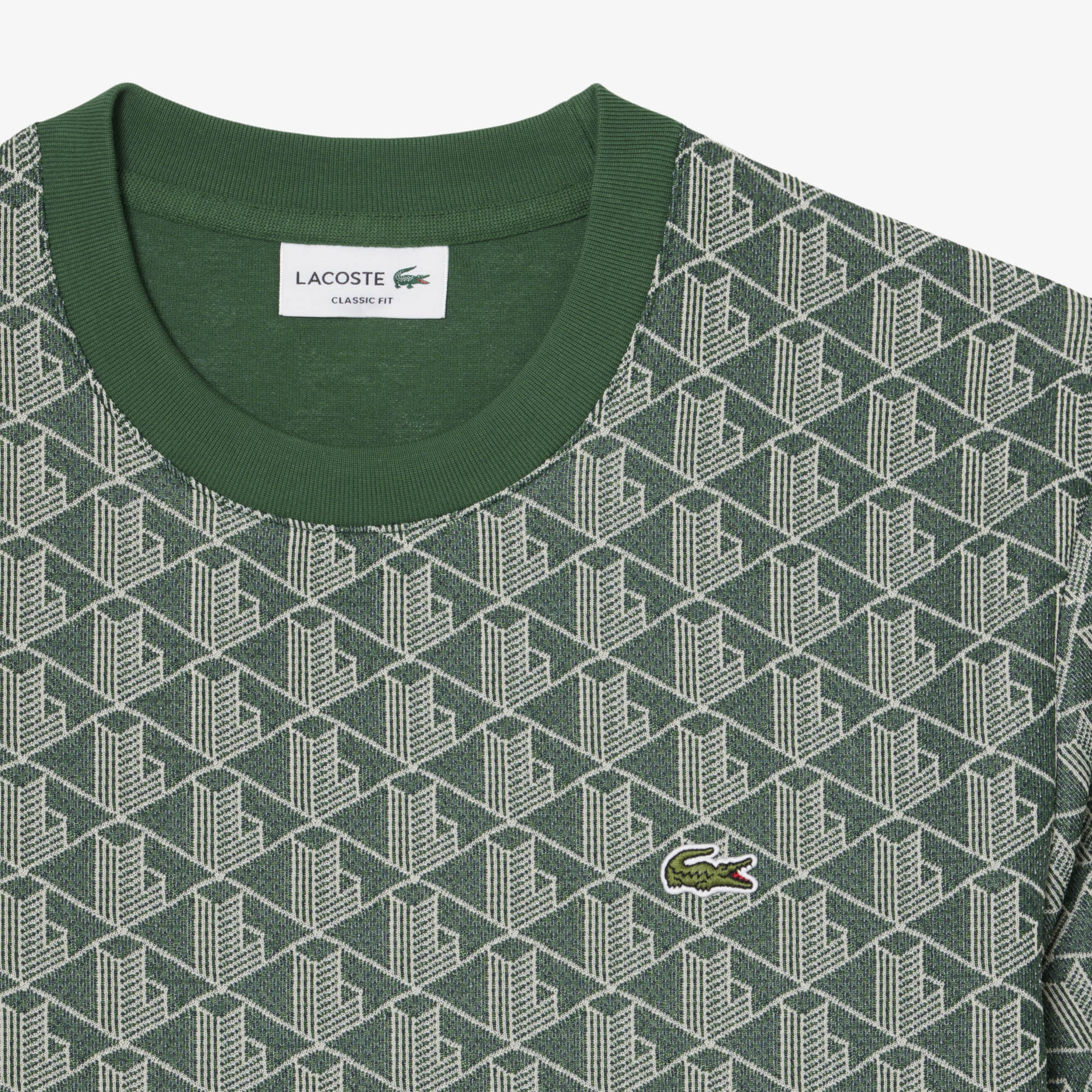 Erkek Classic Fit Bisiklet Yaka Monogram Koyu Yeşil T-Shirt