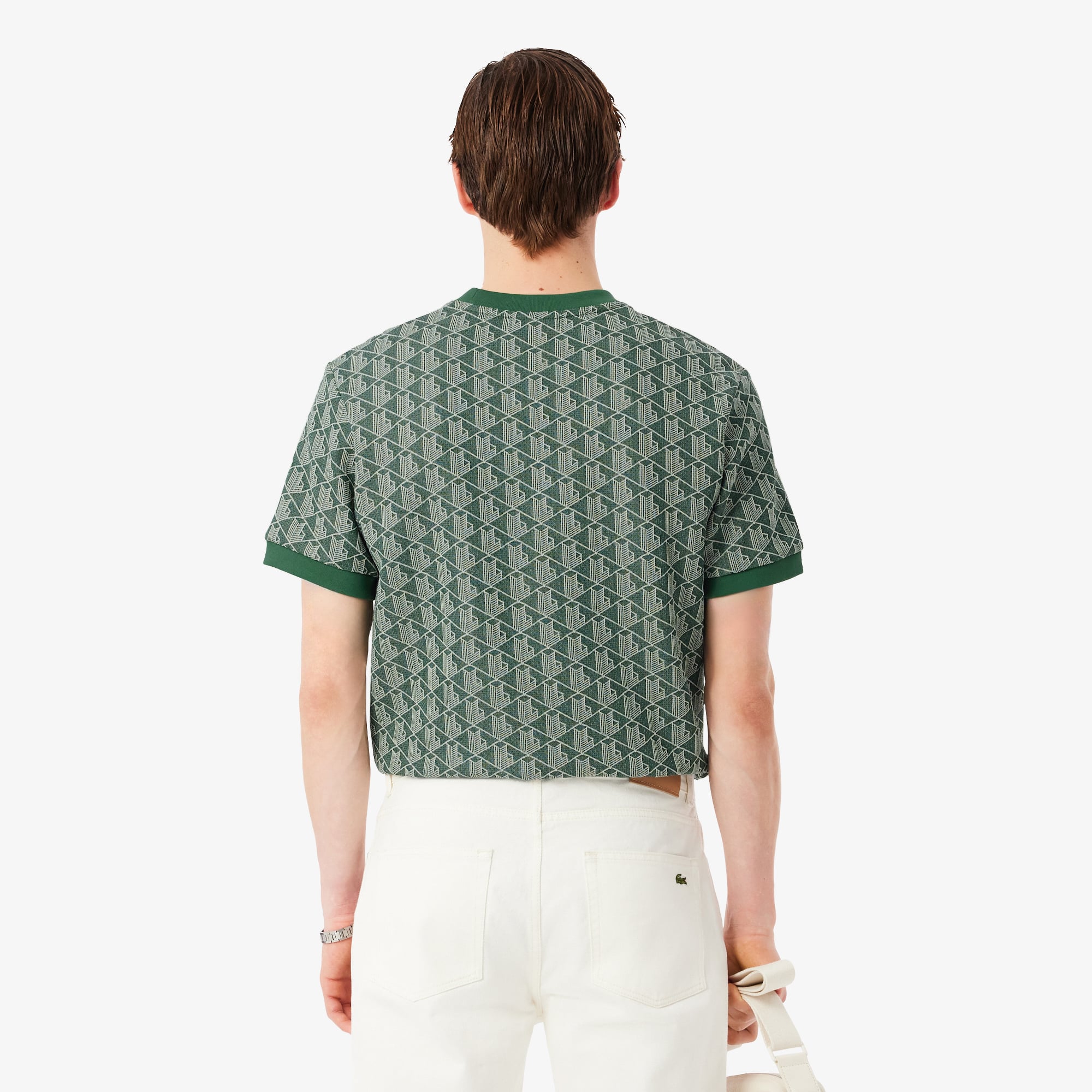 Lacoste Erkek Classic Fit Bisiklet Yaka Monogram Koyu Yeşil T-Shirt görsel 3