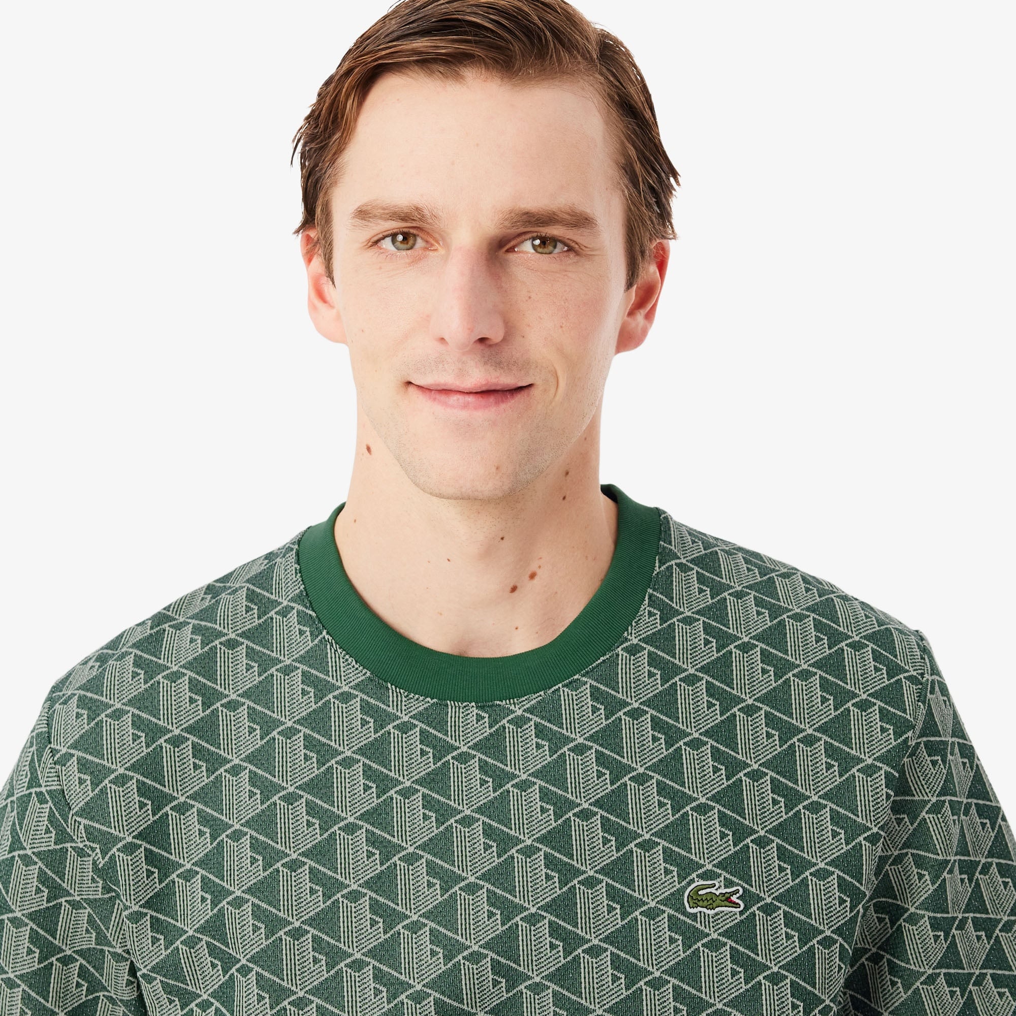 Erkek Classic Fit Bisiklet Yaka Monogram Koyu Yeşil T-Shirt