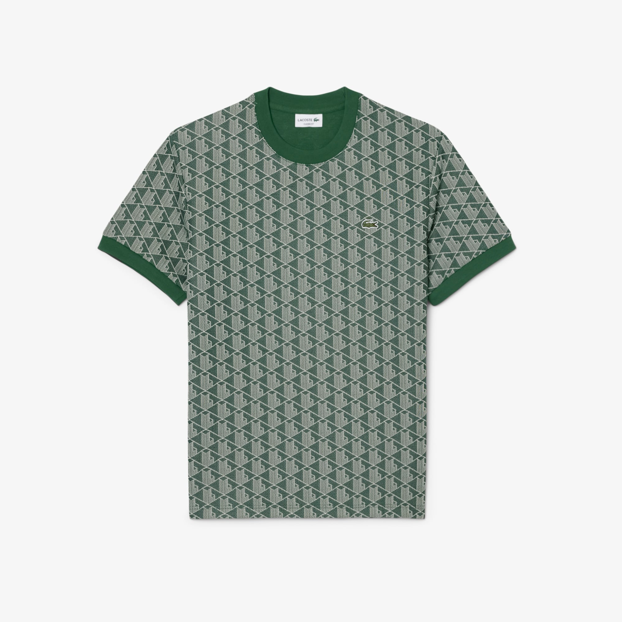 Lacoste Erkek Classic Fit Bisiklet Yaka Monogram Koyu Yeşil T-Shirt görsel 5