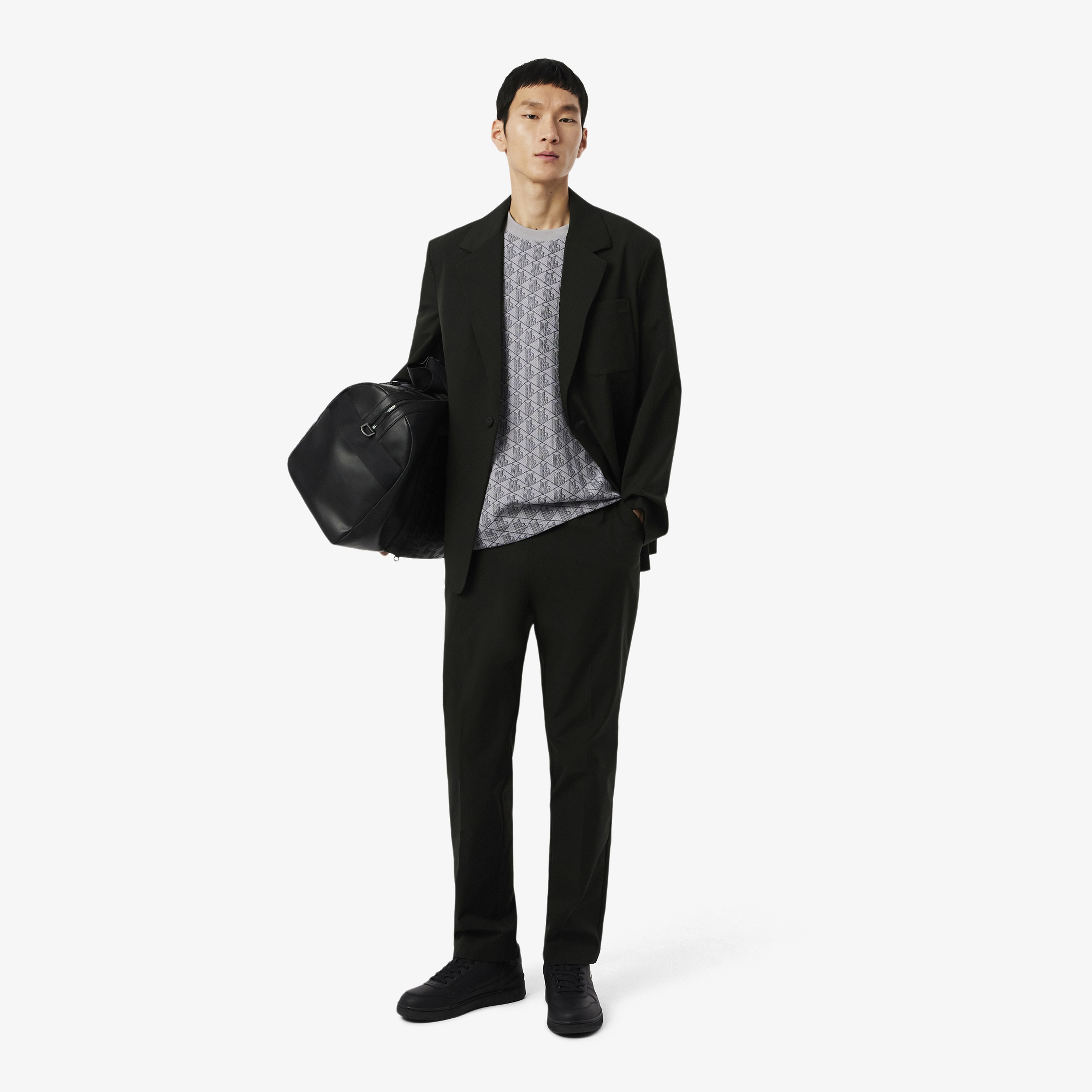 Erkek Classic Fit Bisiklet Yaka Monogram Gri T-Shirt