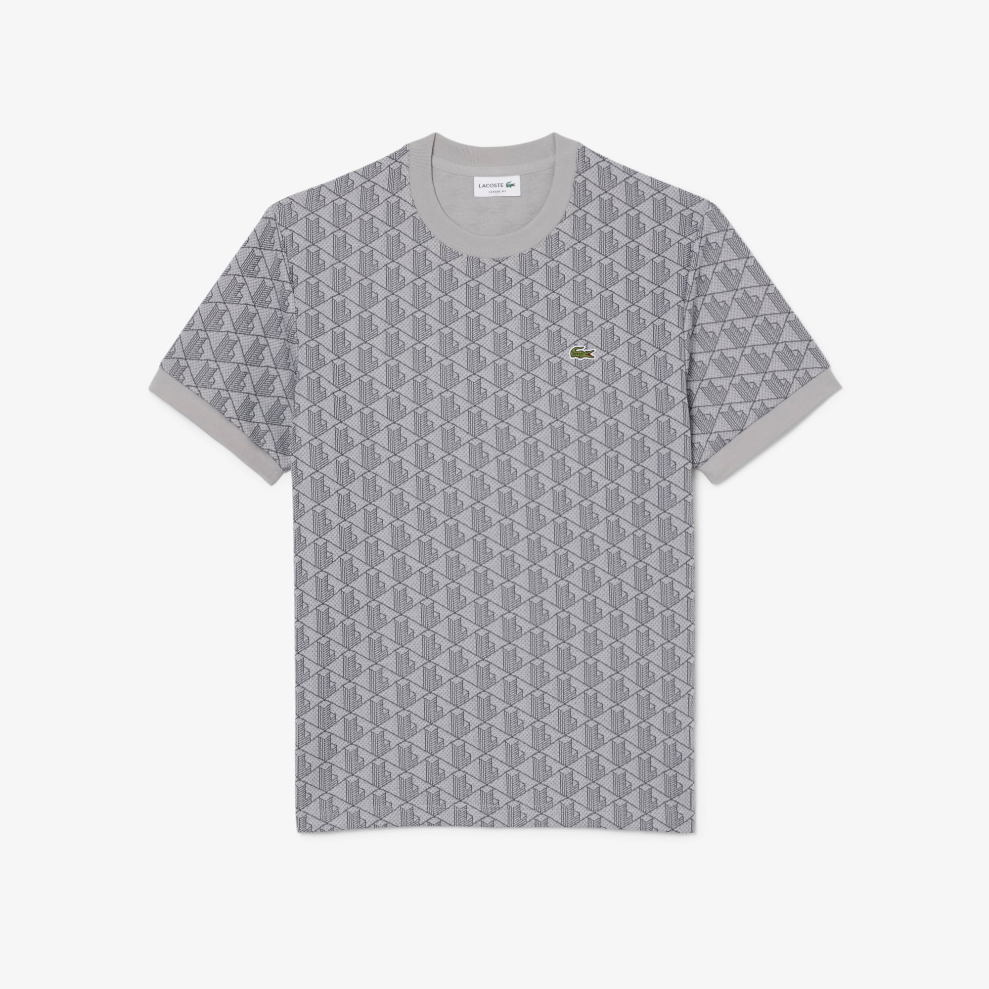 Lacoste Erkek Classic Fit Bisiklet Yaka Monogram Gri T-Shirt görsel 5
