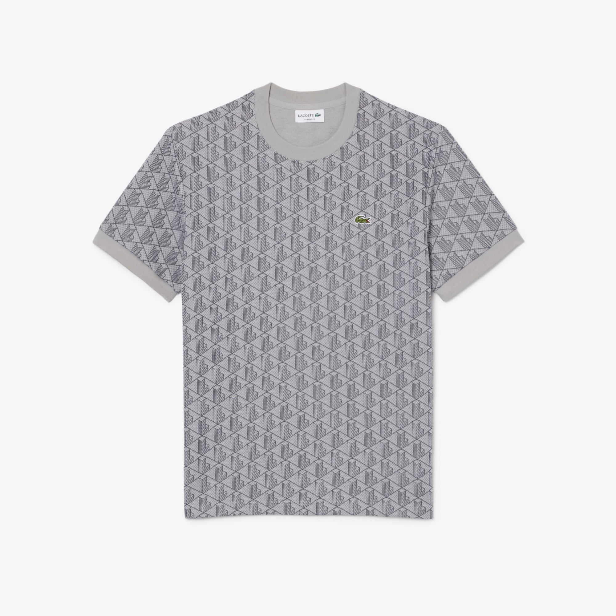 Erkek Classic Fit Bisiklet Yaka Monogram Gri T-Shirt