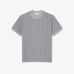 Erkek Classic Fit Bisiklet Yaka Monogram Gri T-Shirt Gri
