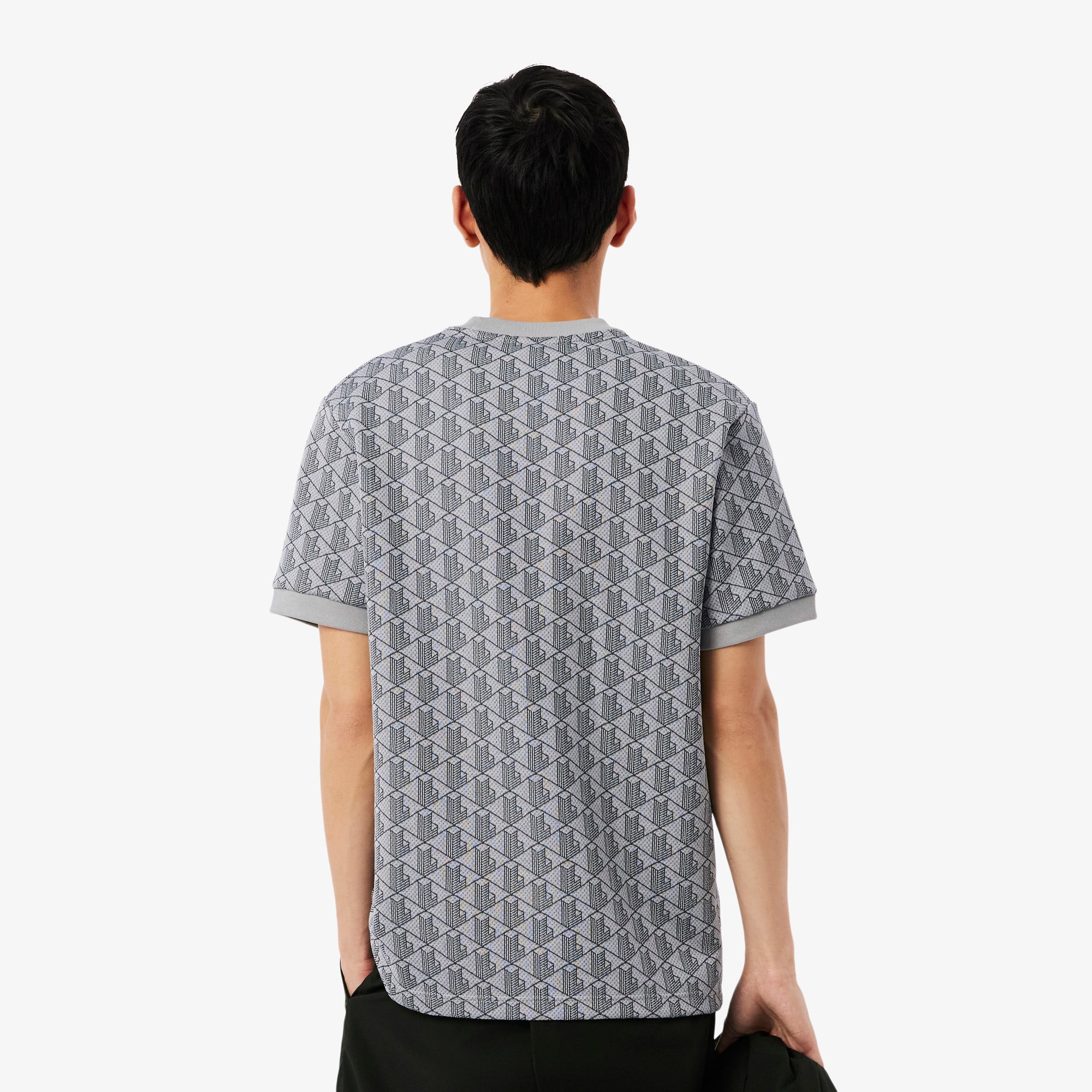 Lacoste Erkek Classic Fit Bisiklet Yaka Monogram Gri T-Shirt görsel 3