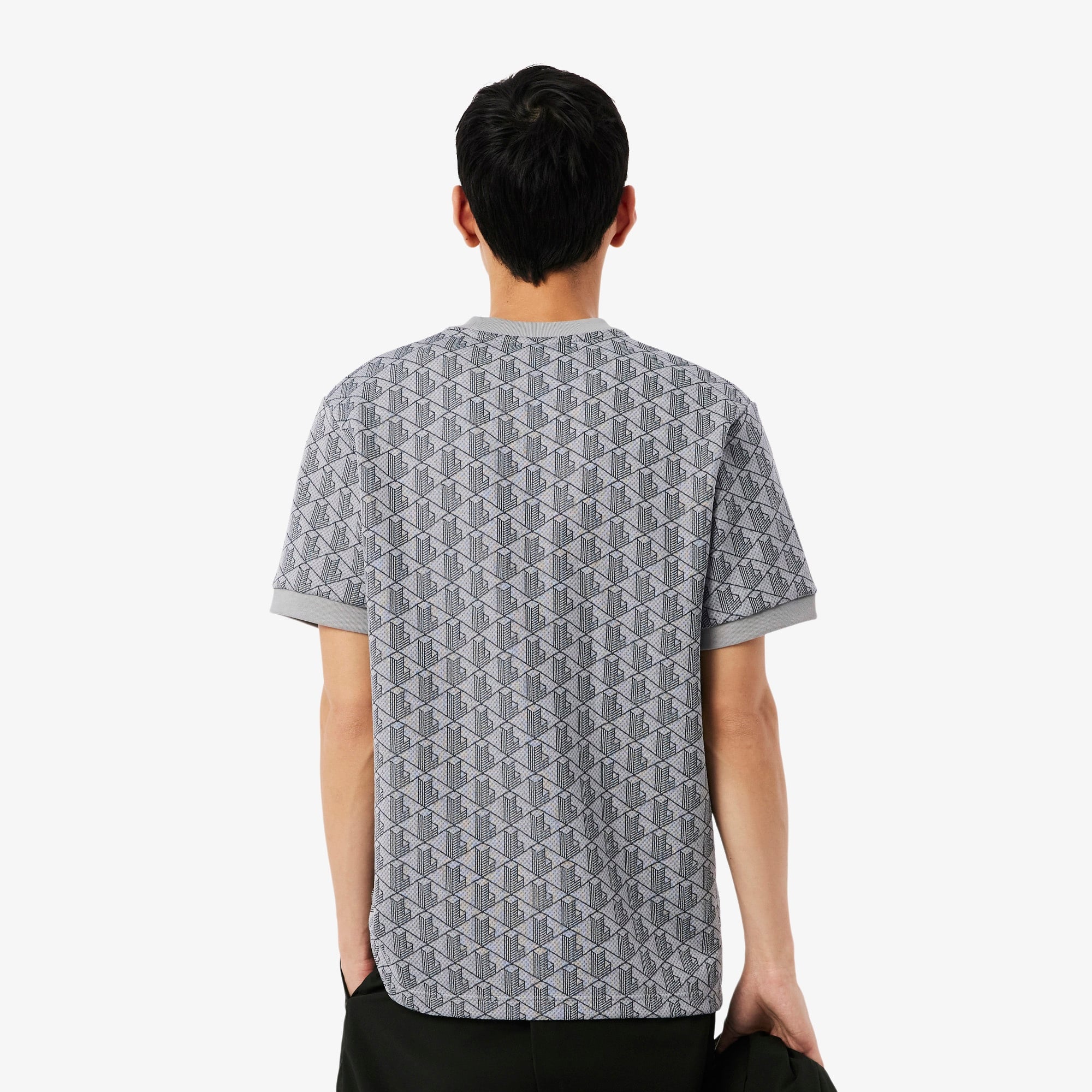 Erkek Classic Fit Bisiklet Yaka Monogram Gri T-Shirt