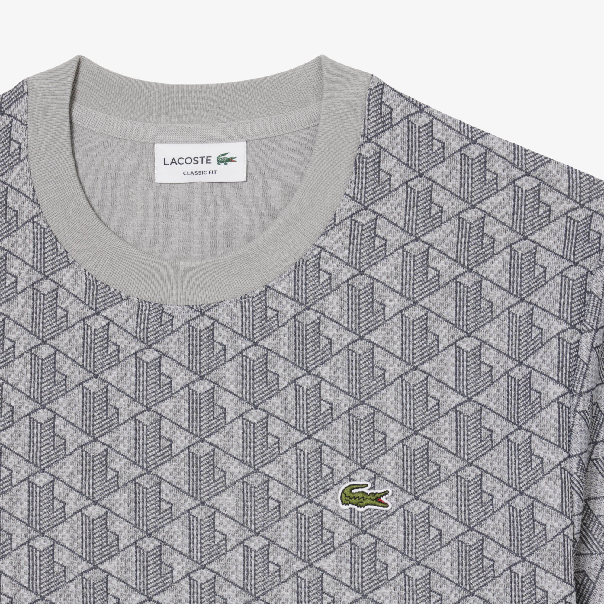 Lacoste Erkek Classic Fit Bisiklet Yaka Monogram Gri T-Shirt görsel 6