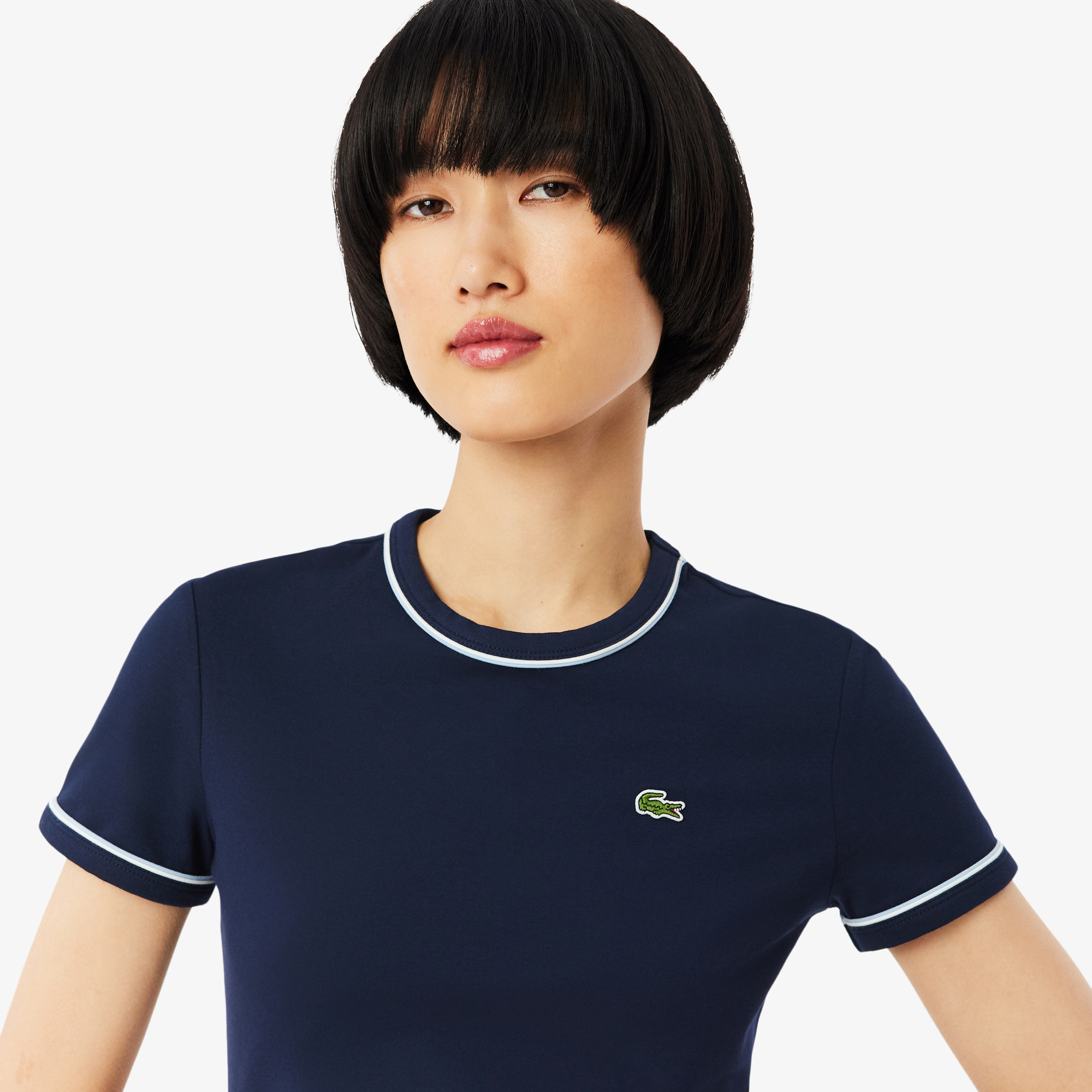 Lacoste Kadın Slim Fit Bisiklet Yaka Lacivert T-Shirt görsel 2