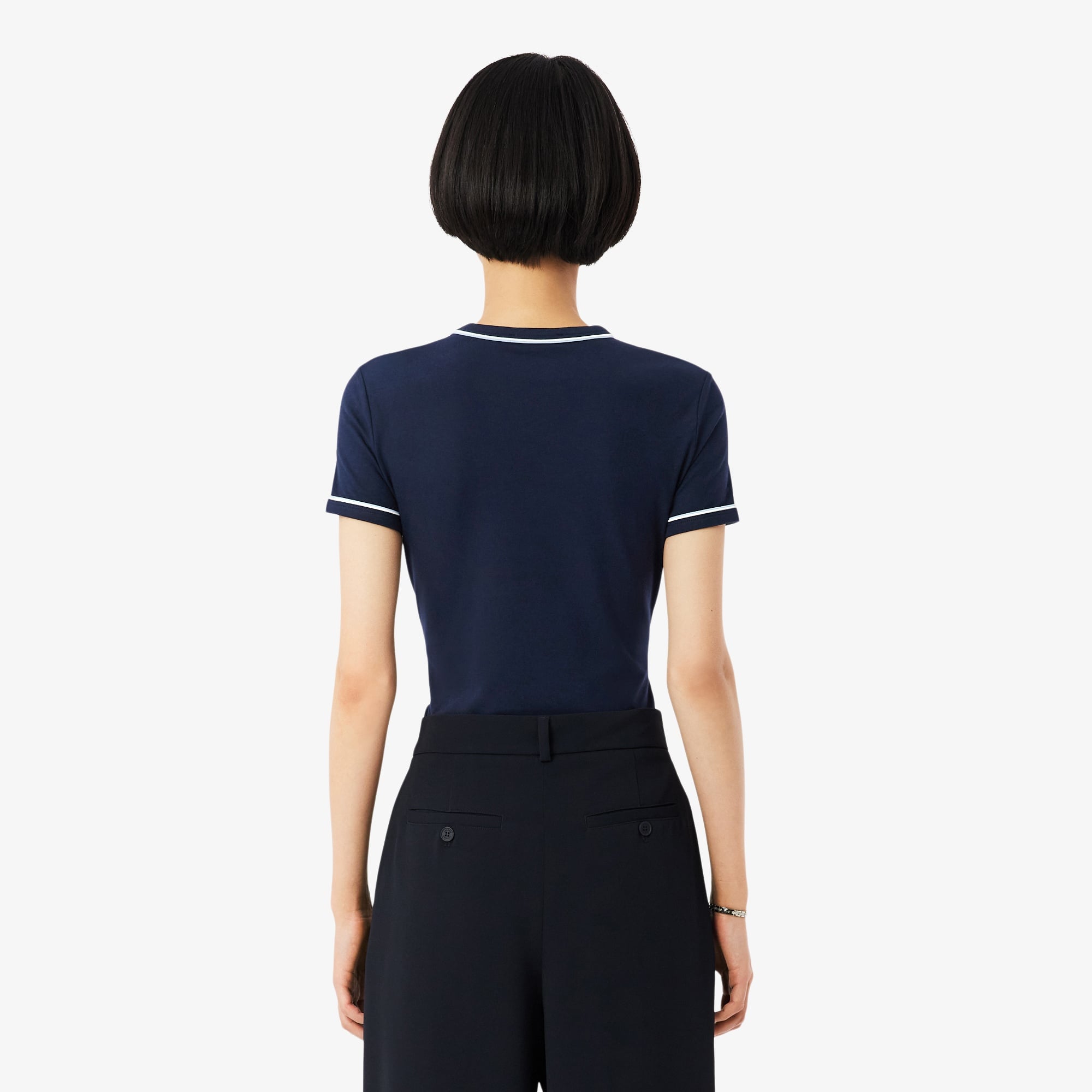 Kadın Slim Fit Bisiklet Yaka Lacivert T-Shirt