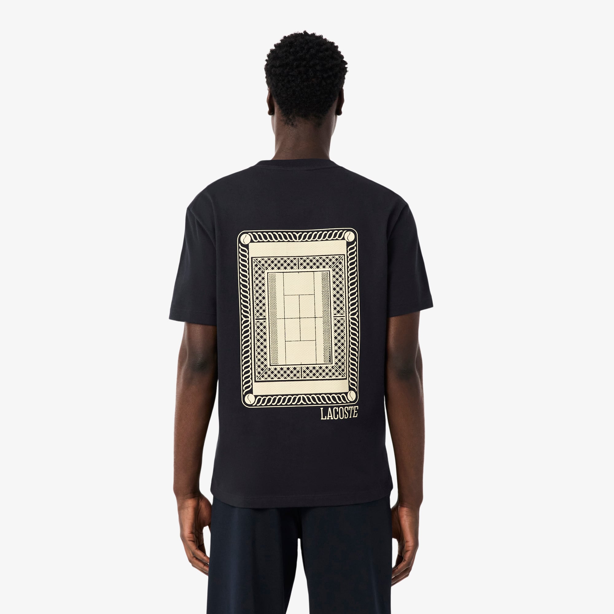 Lacoste Erkek Classic Fit Bisiklet Yaka Baskılı Koyu Gri T-Shirt görsel 3