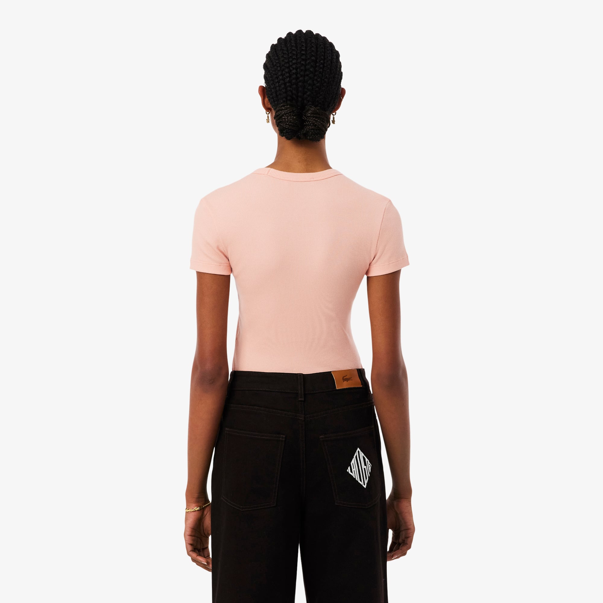 Lacoste Kadın Slim Fit Bisiklet Yaka Pembe T-Shirt görsel 3