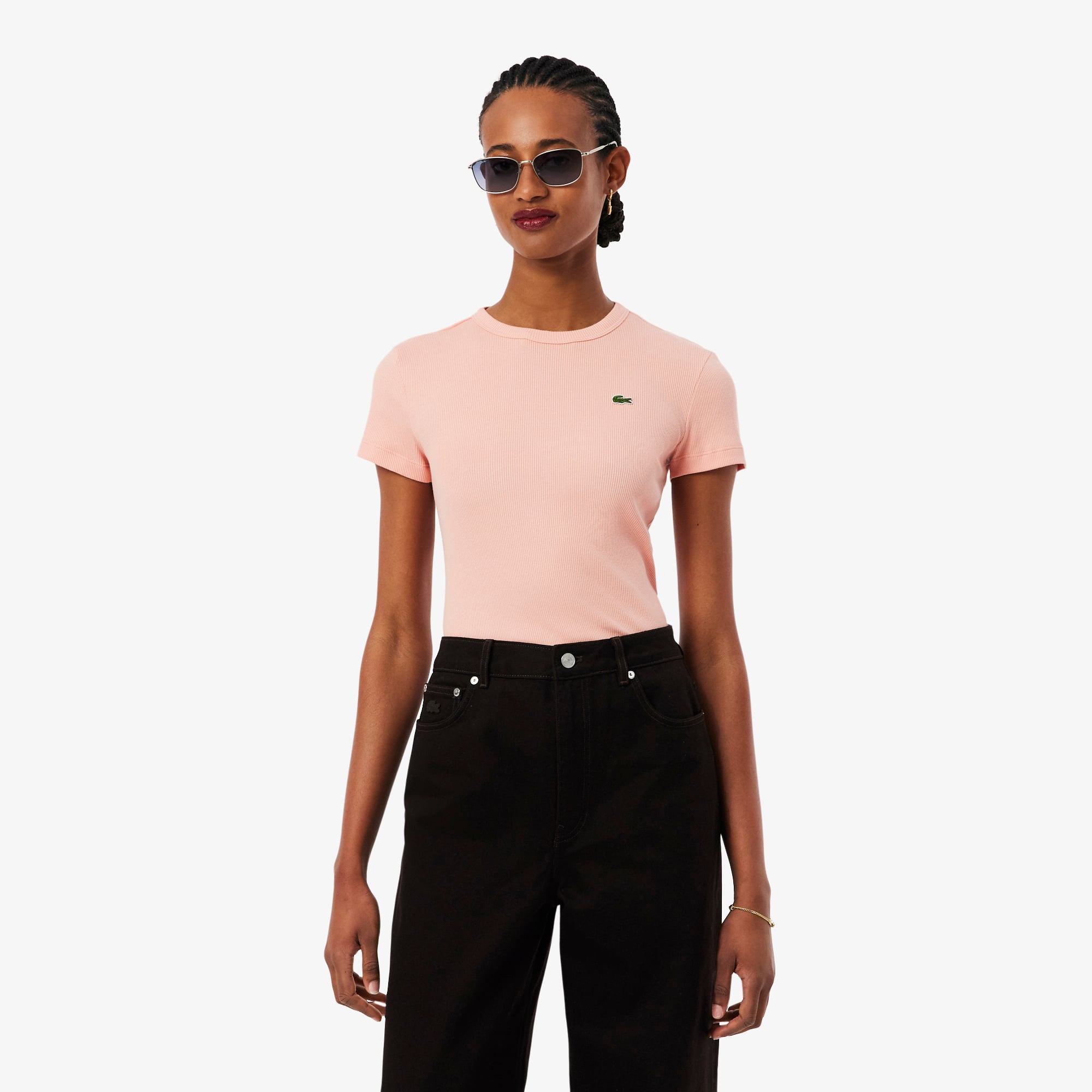 Lacoste Kadın Slim Fit Bisiklet Yaka Pembe T-Shirt