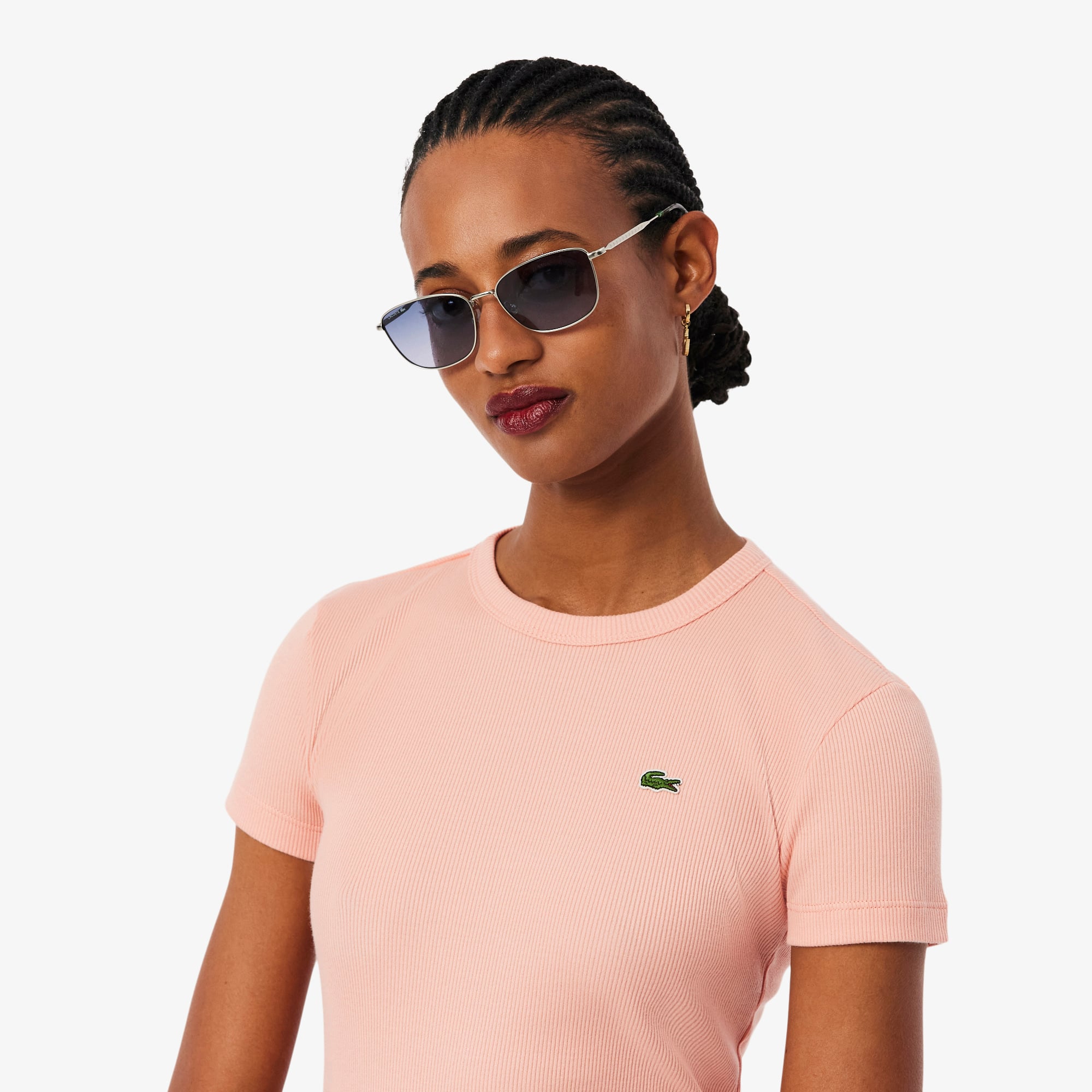 Lacoste Kadın Slim Fit Bisiklet Yaka Pembe T-Shirt görsel 2